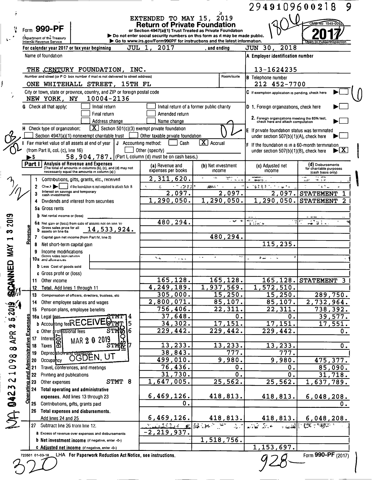 Image of first page of 2017 Form 990PF for The Century Foundation