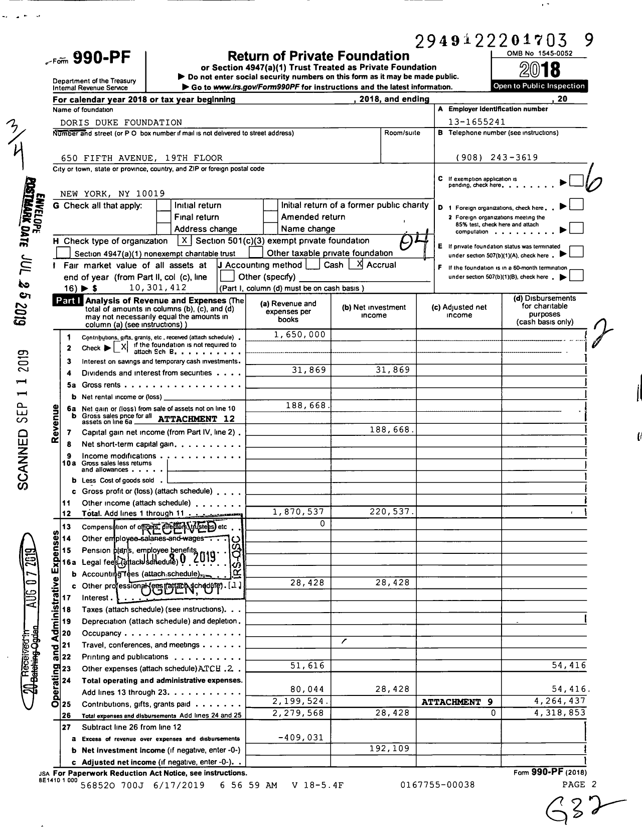 Image of first page of 2018 Form 990PF for Doris Duke Charitable Foundation