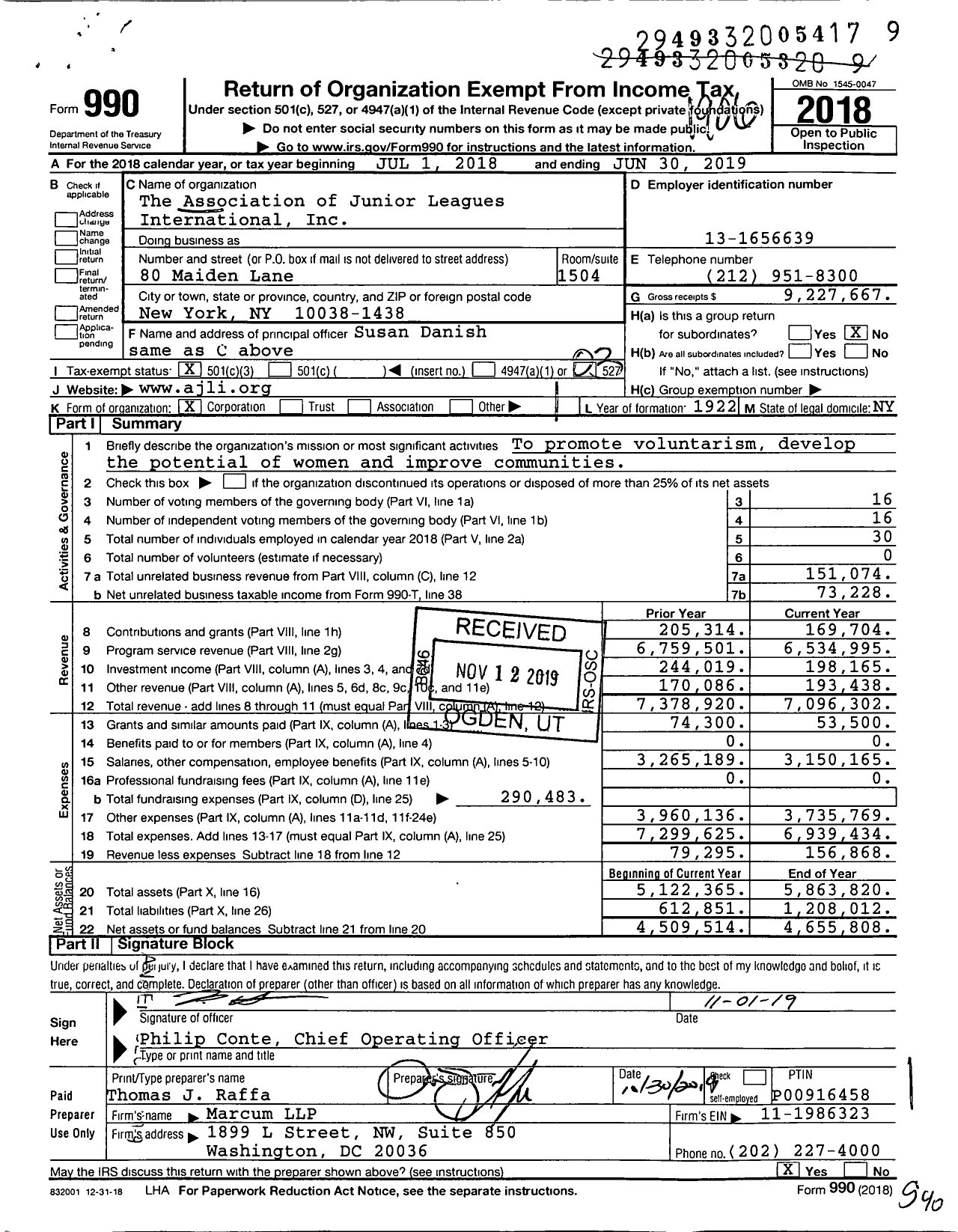Image of first page of 2018 Form 990 for The Association of Junior Leagues International