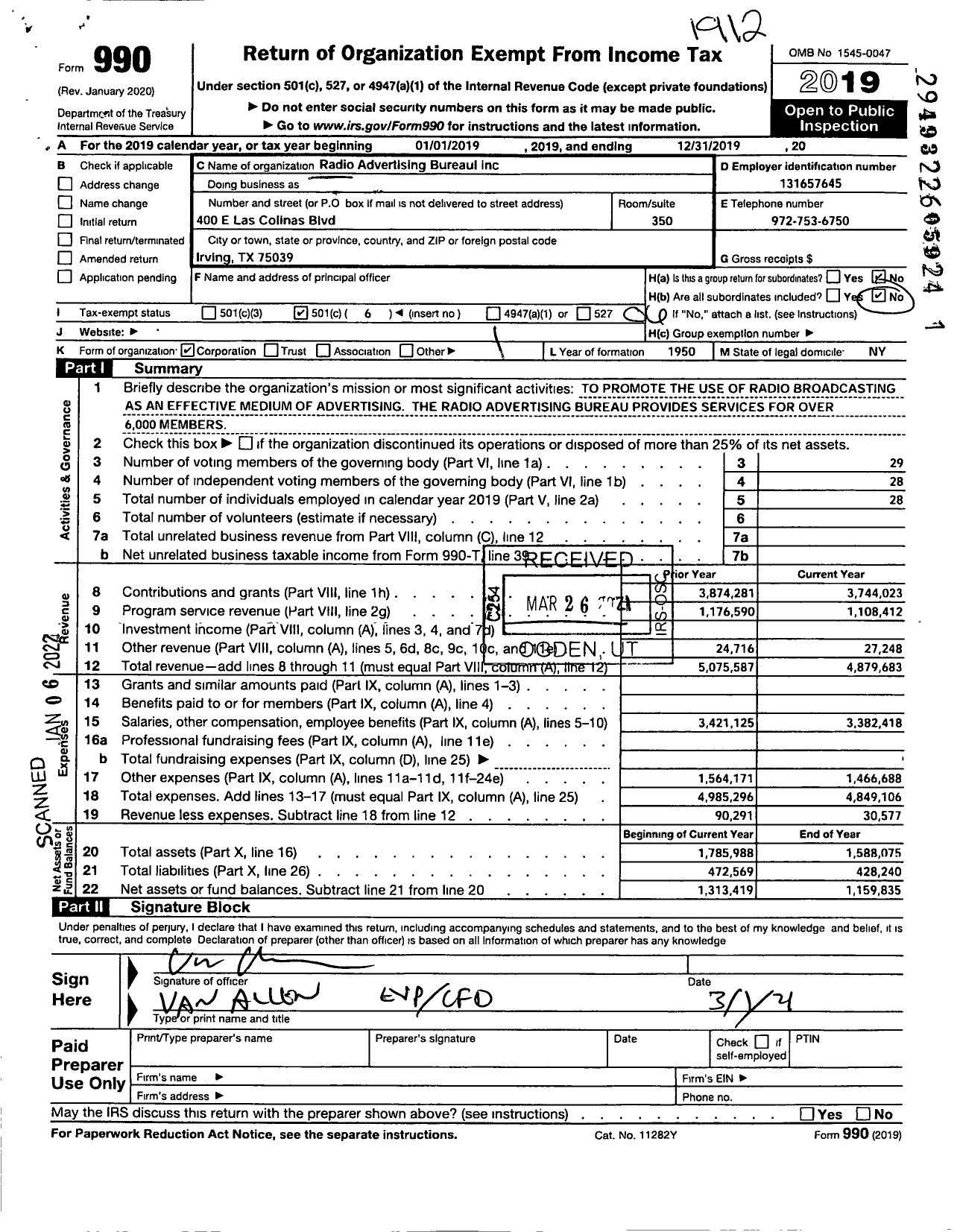 Image of first page of 2019 Form 990O for Radio Advertising Bureau (RAB)