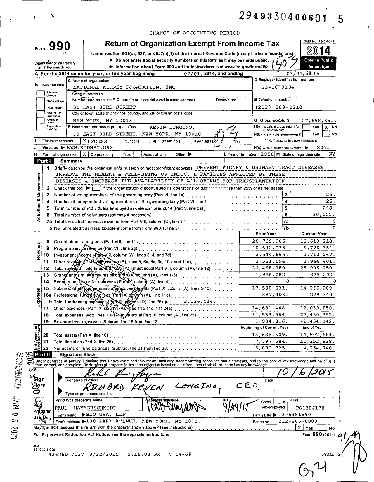 Image of first page of 2014 Form 990 for National Kidney Foundation (NKF)