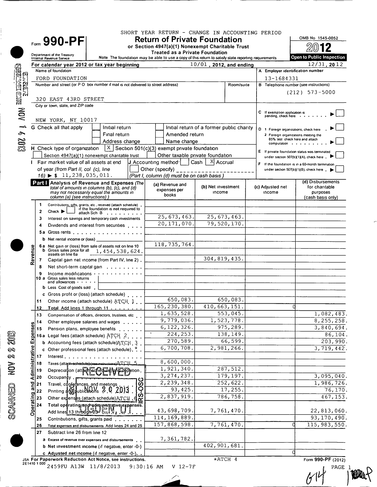 Image of first page of 2012 Form 990PF for The Ford Foundation
