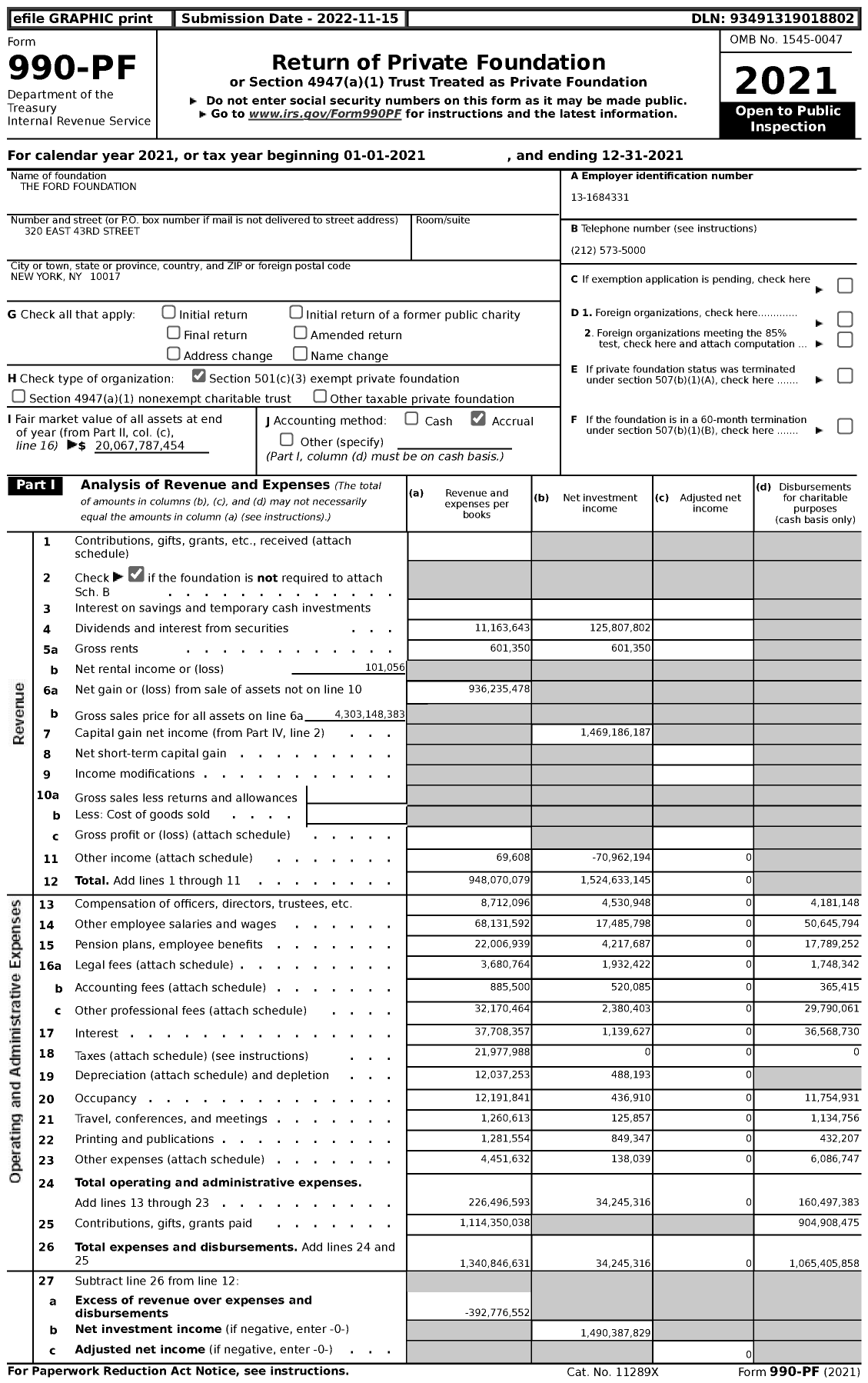 Image of first page of 2021 Form 990PF for The Ford Foundation