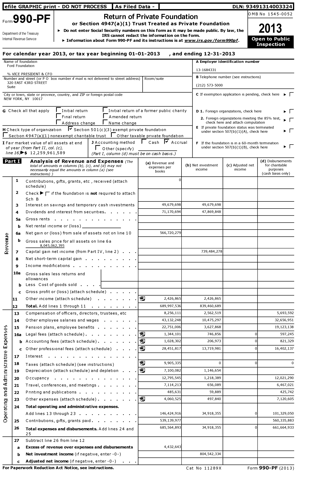 Image of first page of 2013 Form 990PF for The Ford Foundation