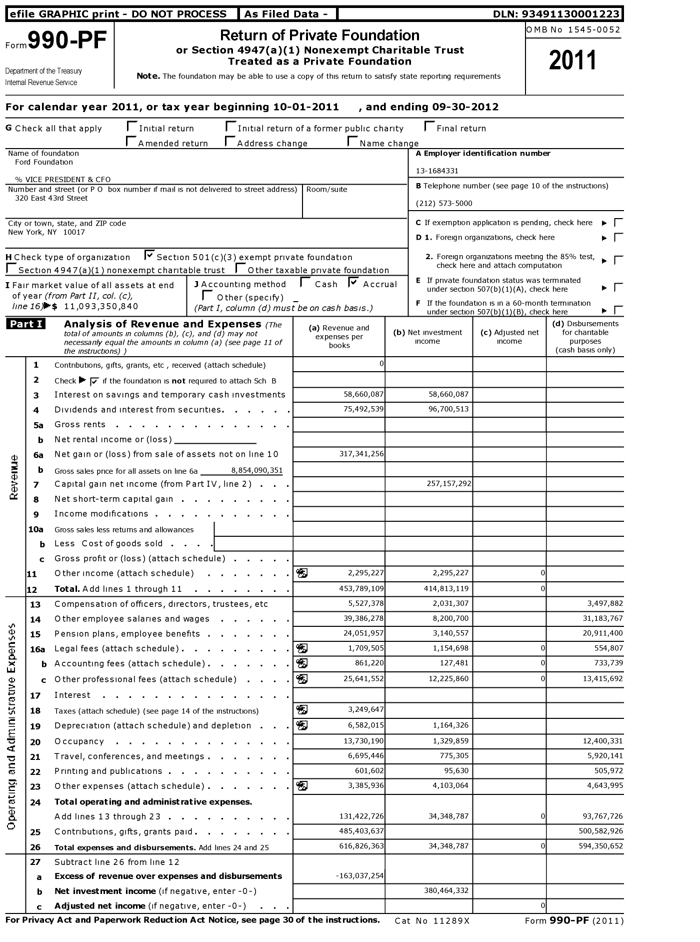Image of first page of 2011 Form 990PF for The Ford Foundation