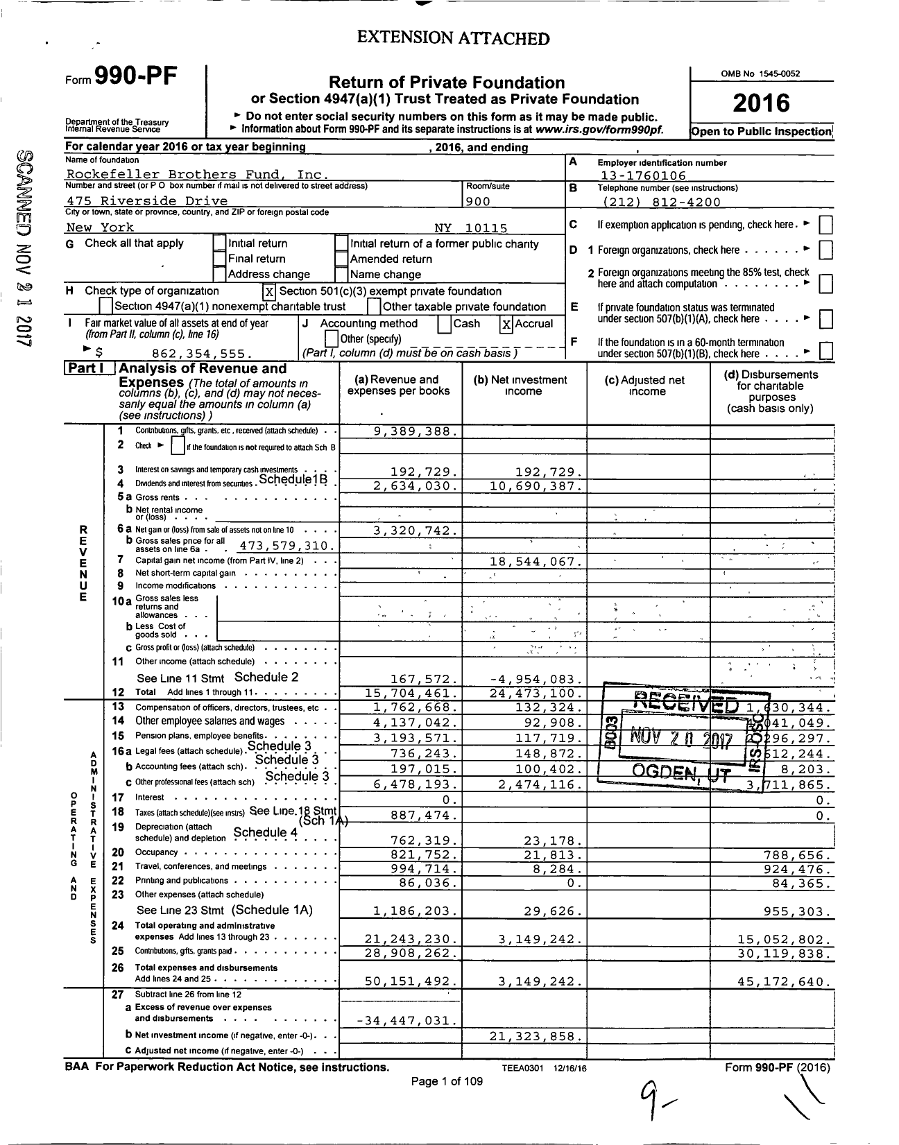 Image of first page of 2016 Form 990PF for Rockefeller Brothers Fund (RBF)