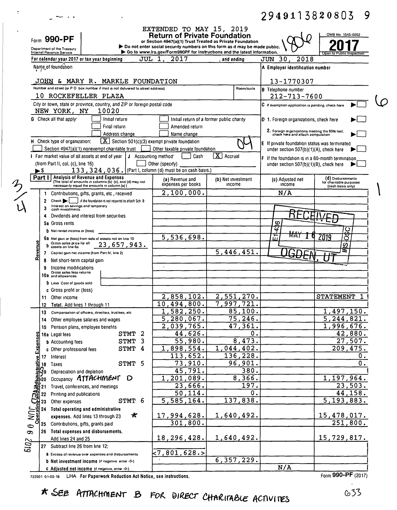 Image of first page of 2017 Form 990PF for Markle Foundation