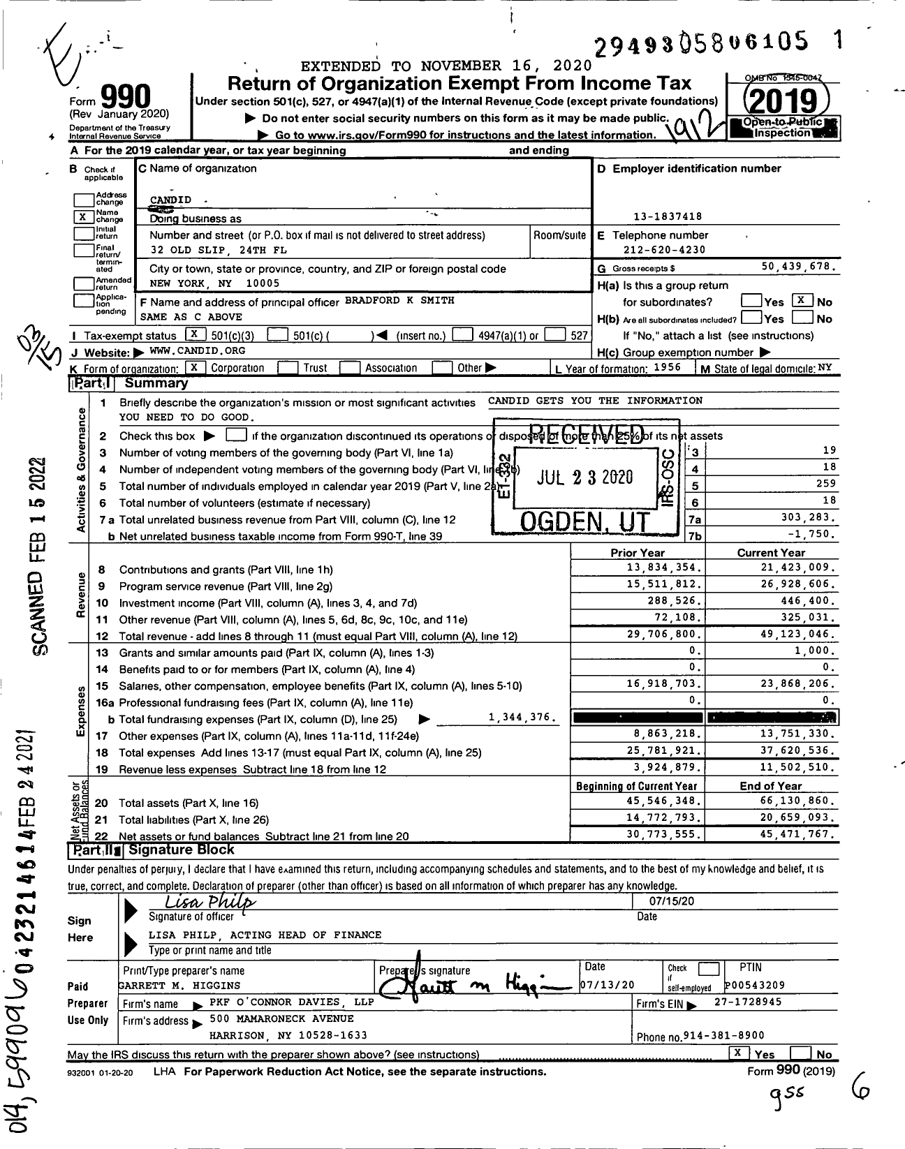 Image of first page of 2019 Form 990 for Candid