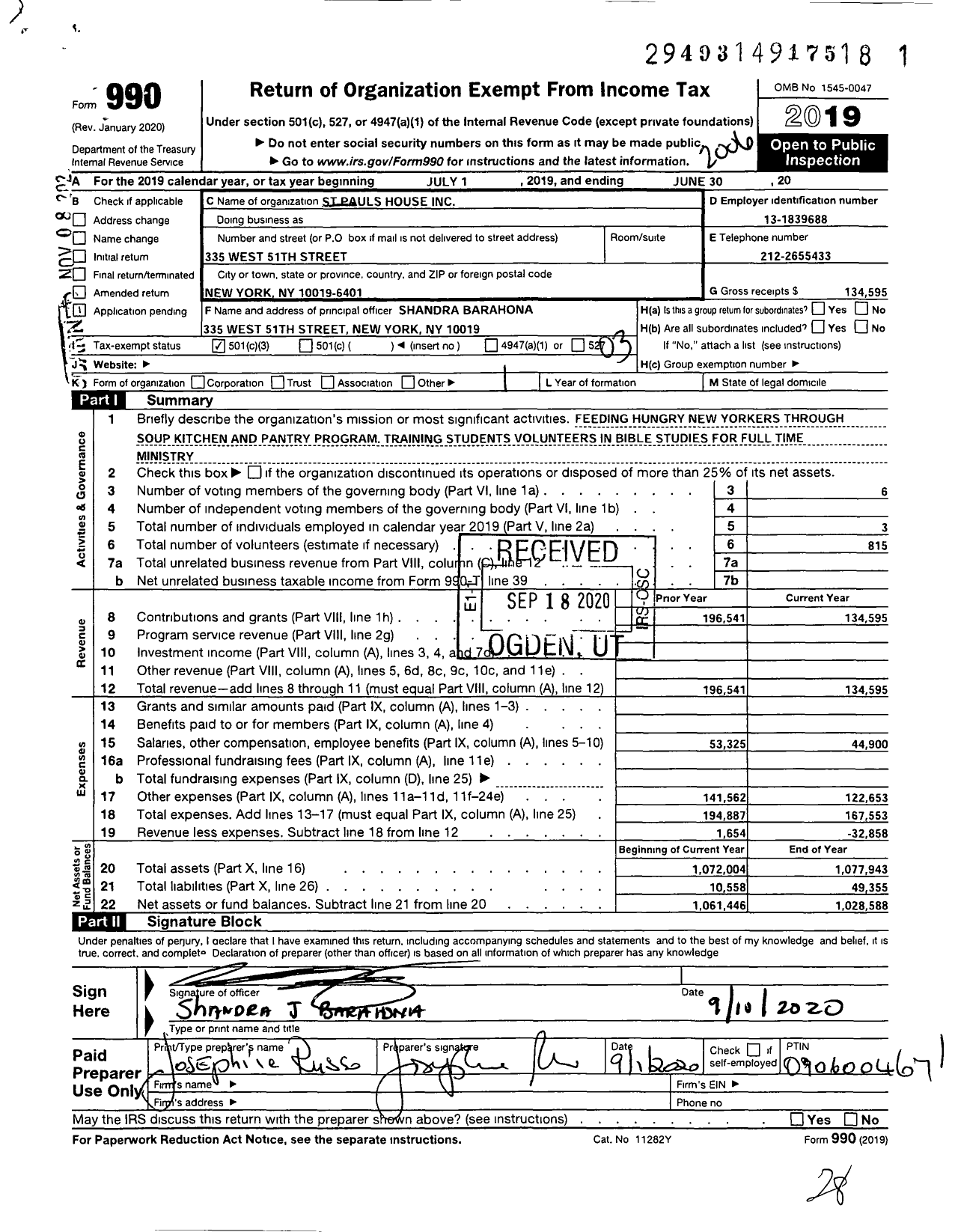 Image of first page of 2019 Form 990 for St Pauls House