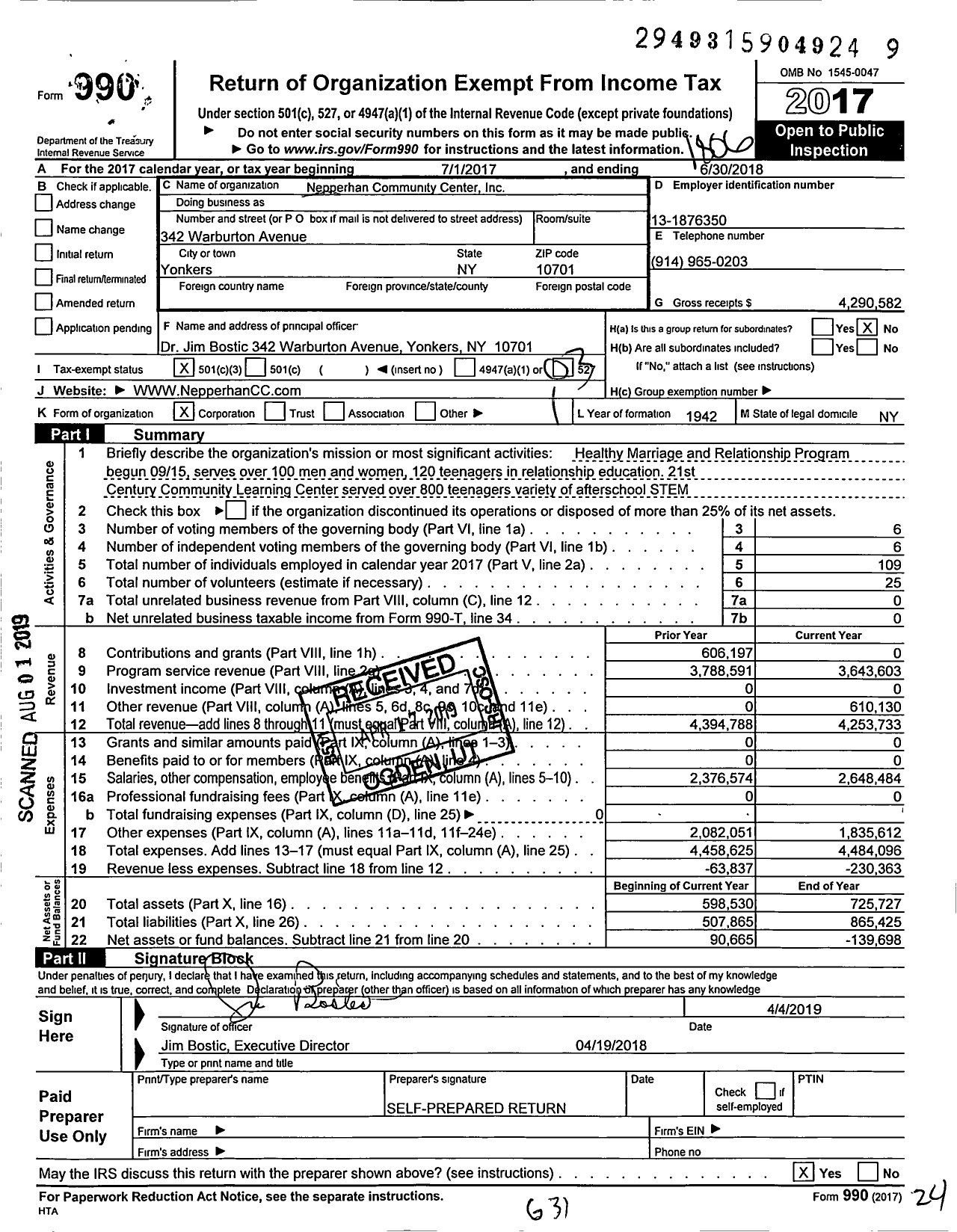 Image of first page of 2017 Form 990 for Nepperhan Community Center
