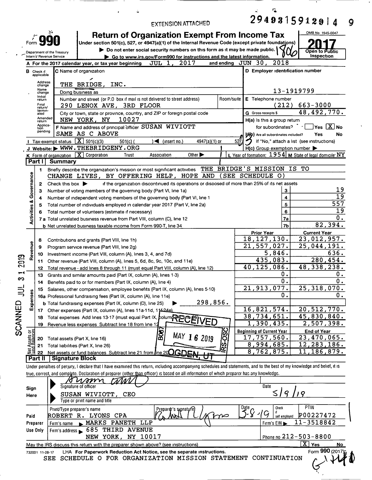 Image of first page of 2017 Form 990 for The Bridge
