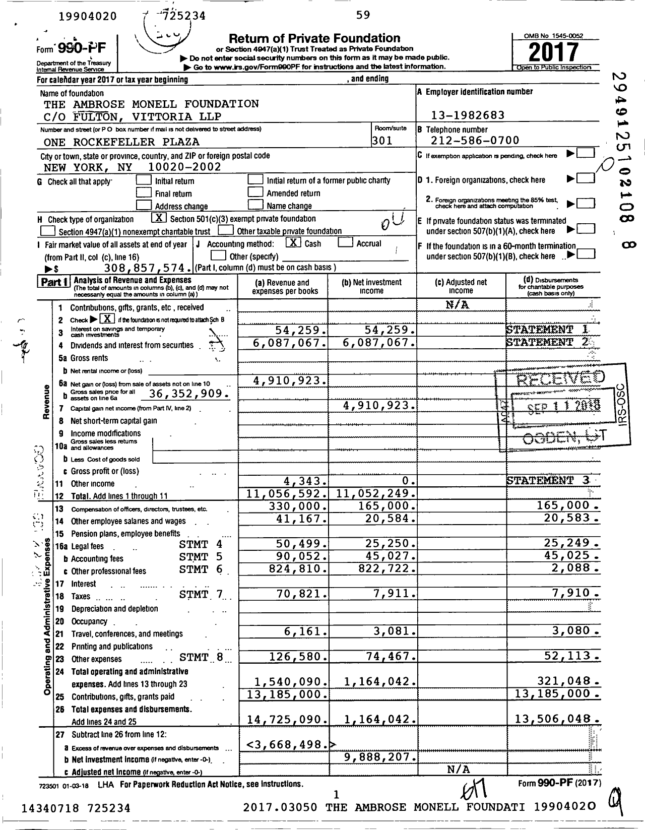 Image of first page of 2017 Form 990PF for Ambrose Monell Foundation