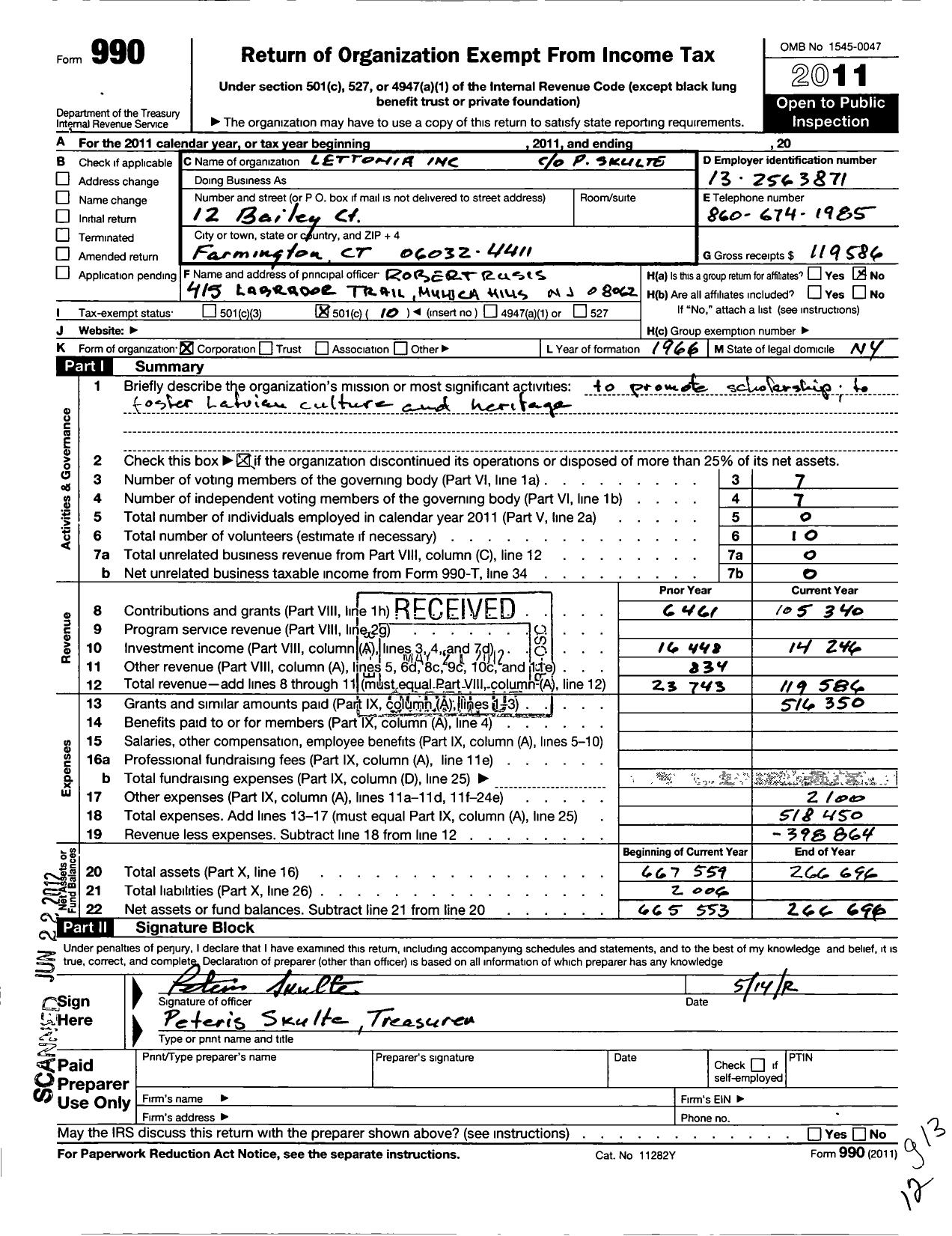 Image of first page of 2011 Form 990O for Lka I