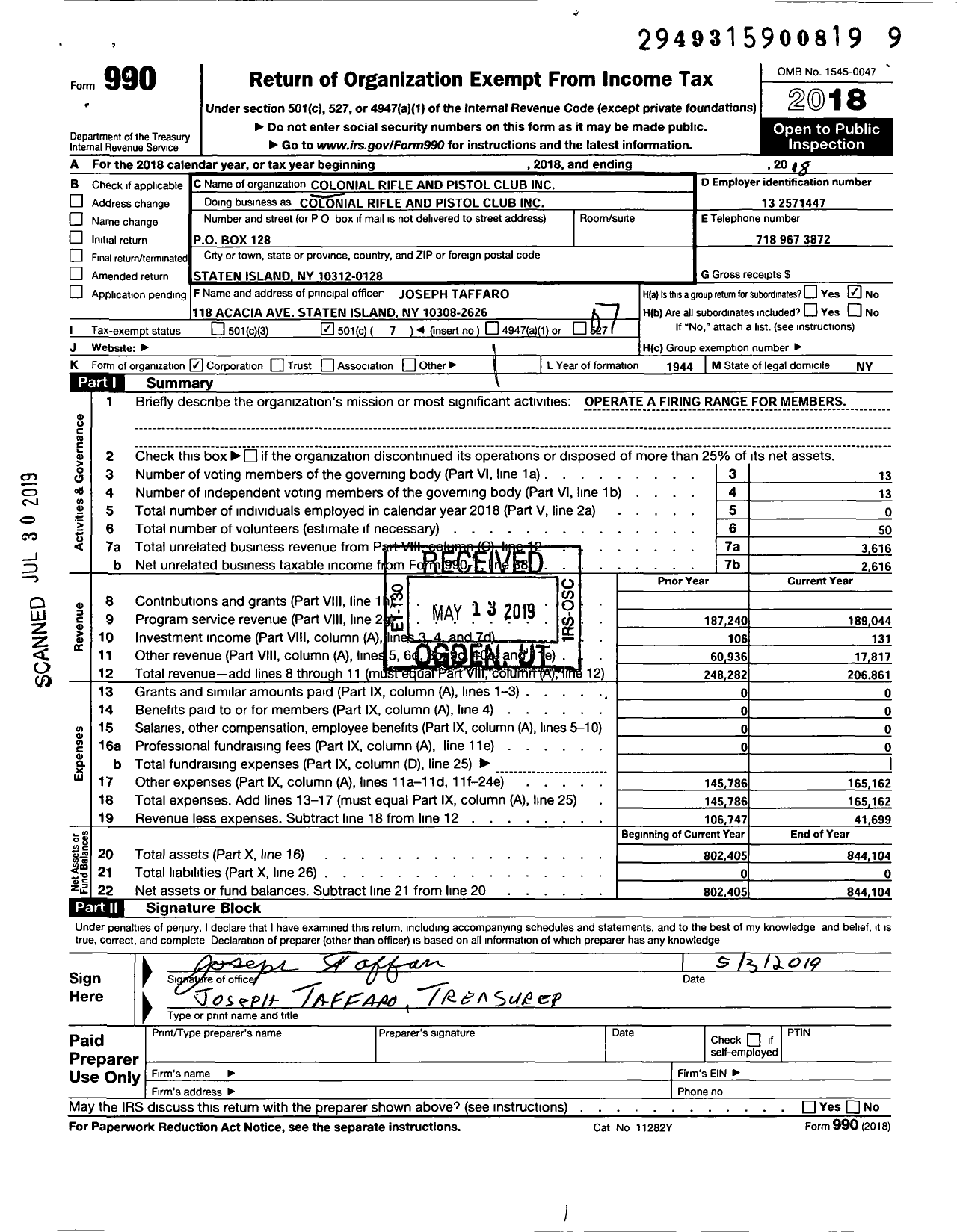 Image of first page of 2018 Form 990O for Colonial Rifle and Pistol Club