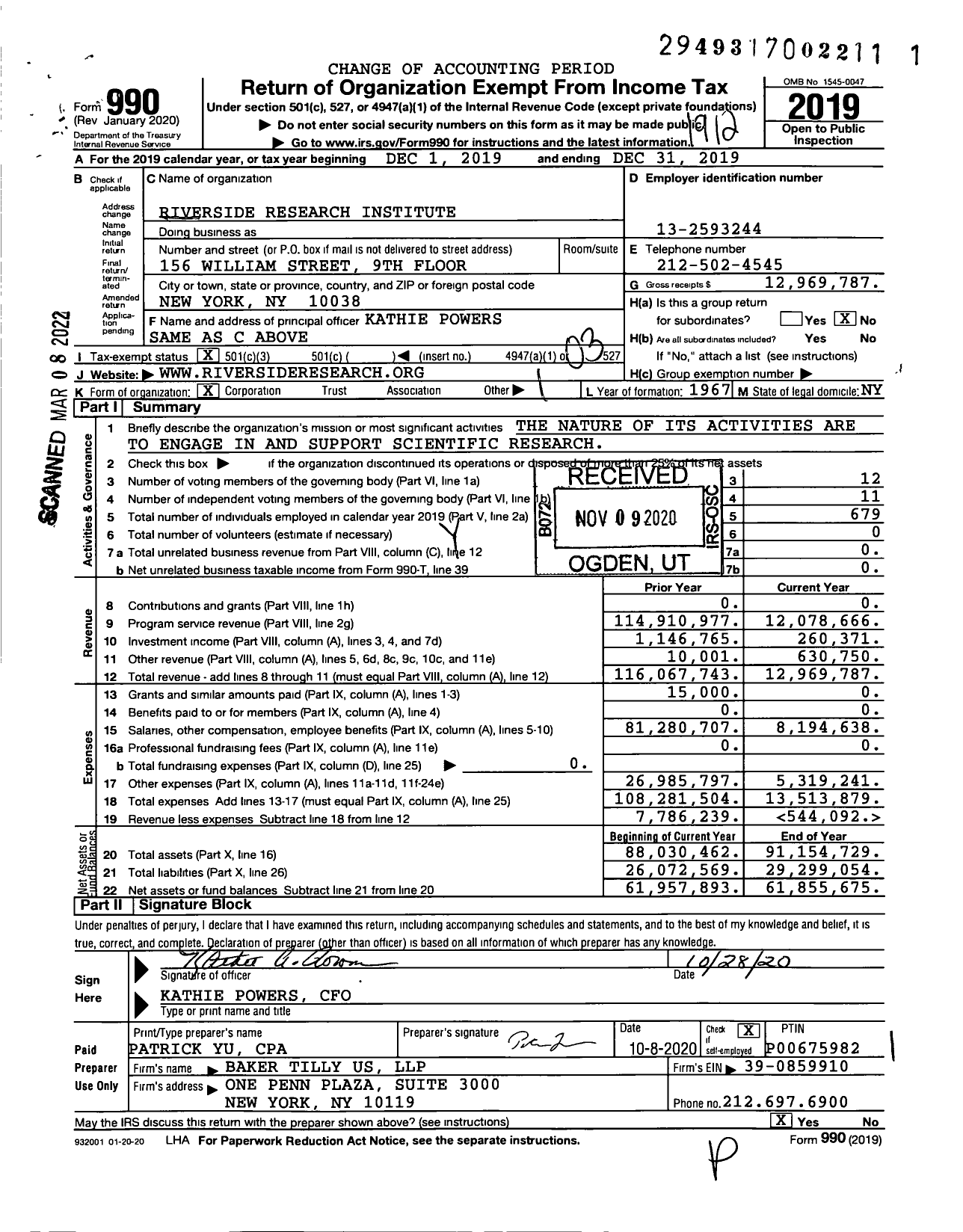 Image of first page of 2019 Form 990 for Riverside Research