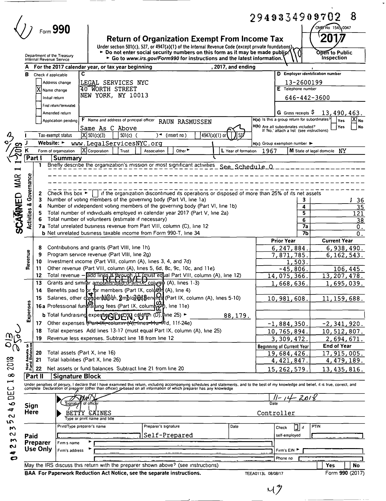 Image of first page of 2017 Form 990 for Legal Services for New York City (LSNYC)