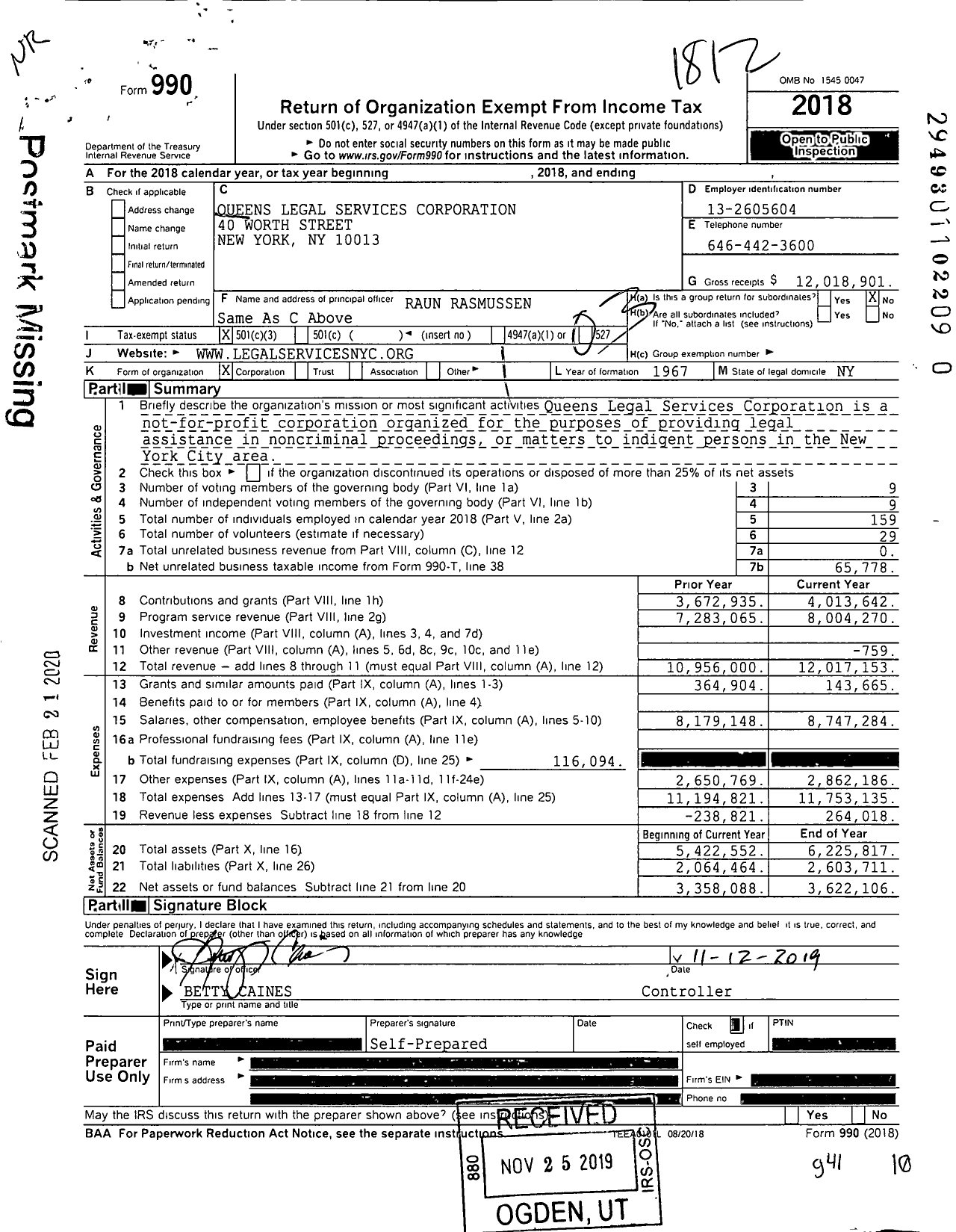 Image of first page of 2018 Form 990 for Legal Services Nyc (LSNYC)