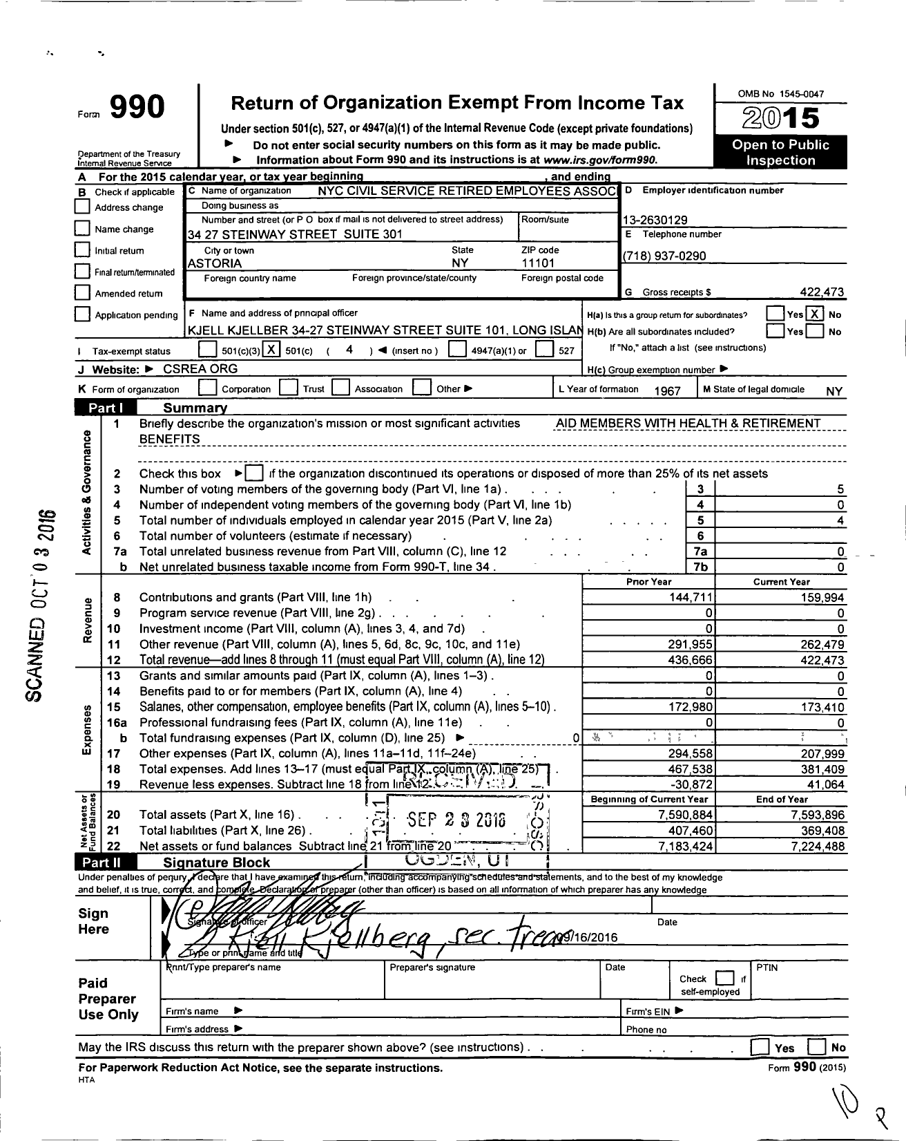 Image of first page of 2015 Form 990O for Nyc Civil Service Retired Employees Association