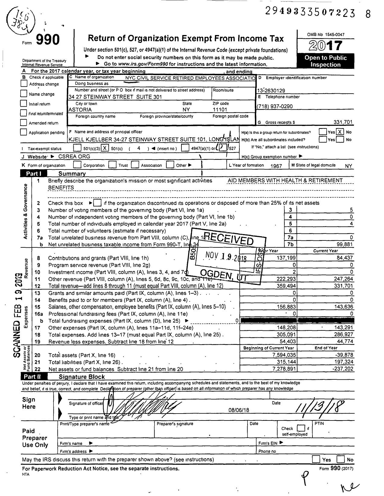 Image of first page of 2017 Form 990O for Nyc Civil Service Retired Employees Association