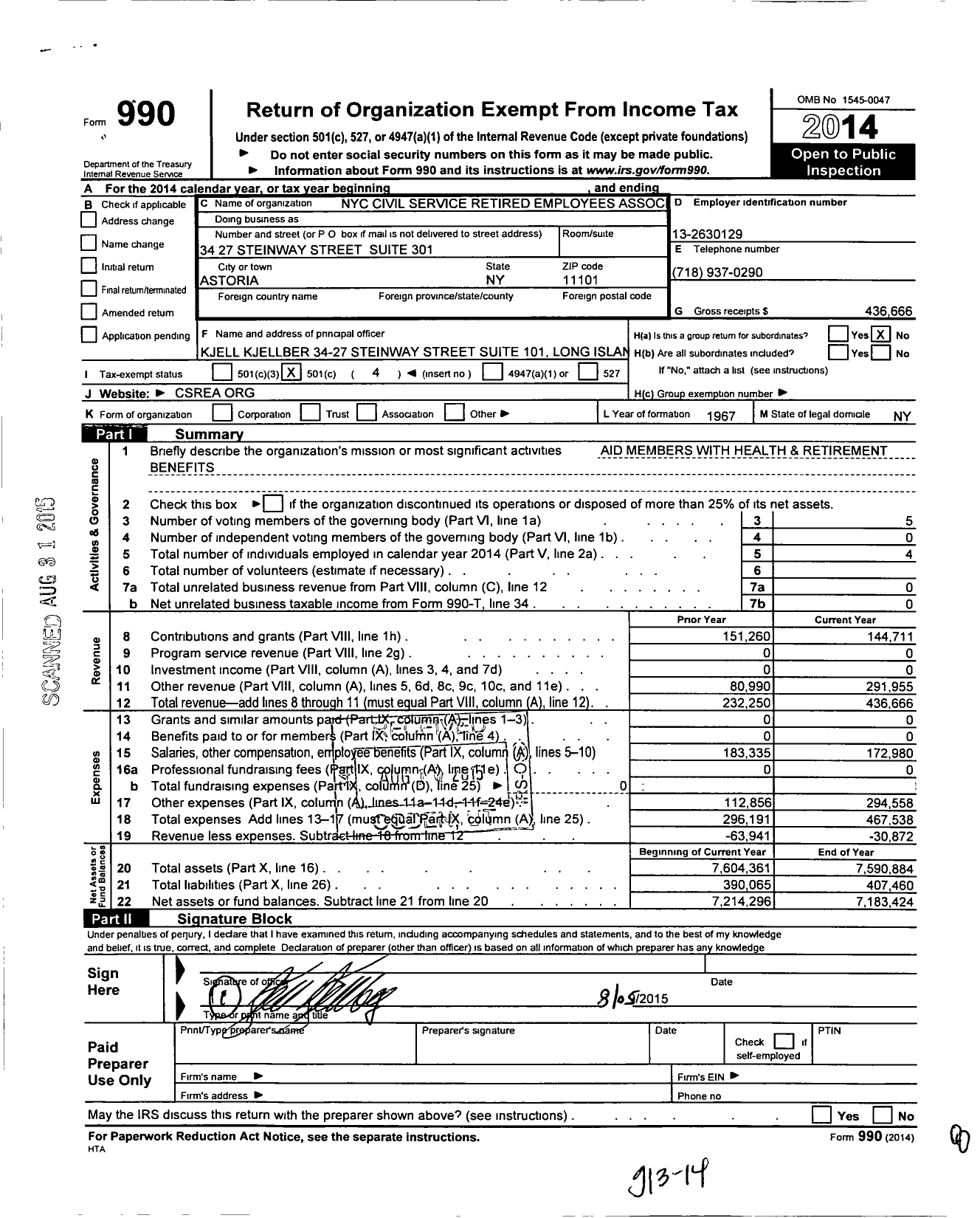 Image of first page of 2014 Form 990O for Nyc Civil Service Retired Employees Association