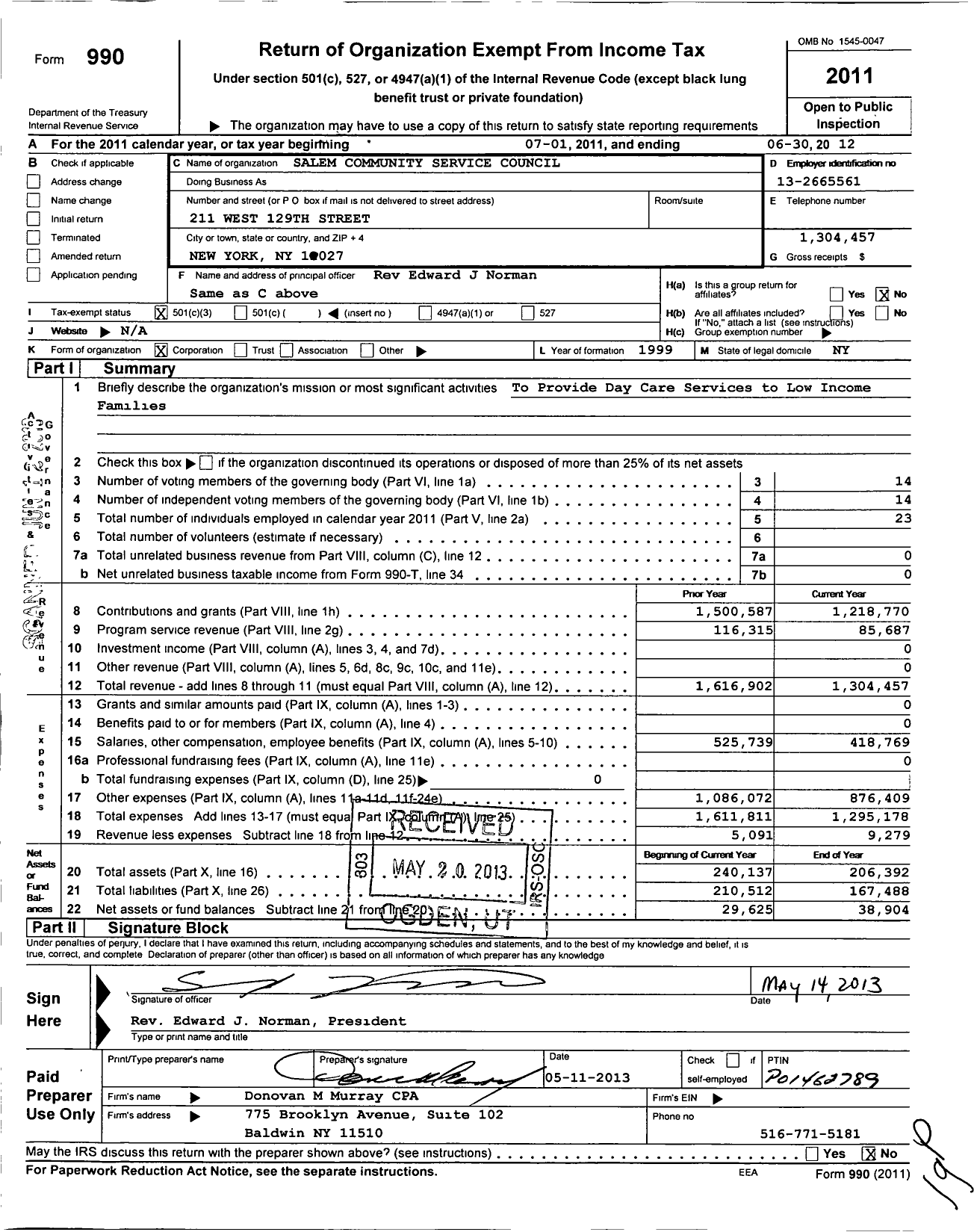 Image of first page of 2011 Form 990 for Salem Community Service Council