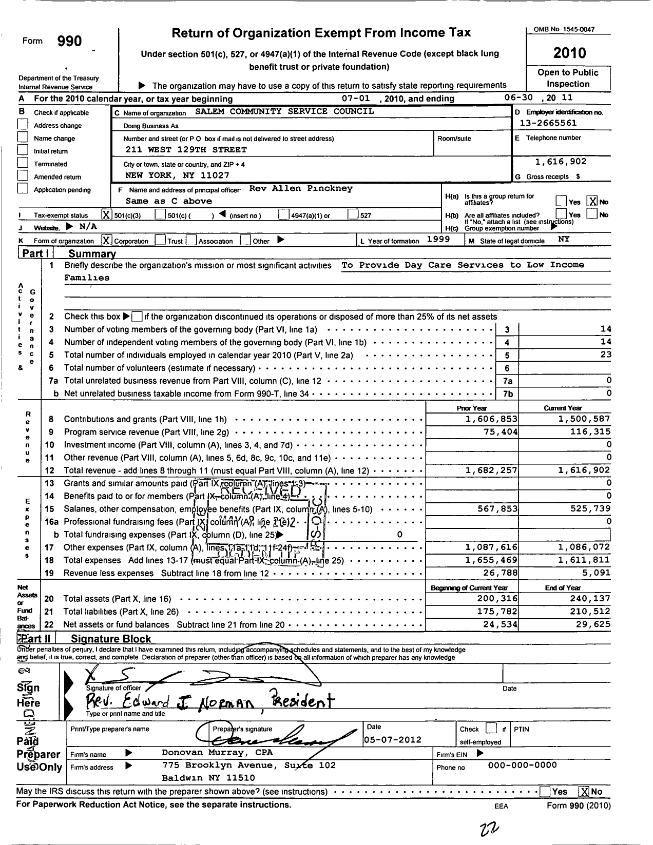 Image of first page of 2010 Form 990 for Salem Community Service Council