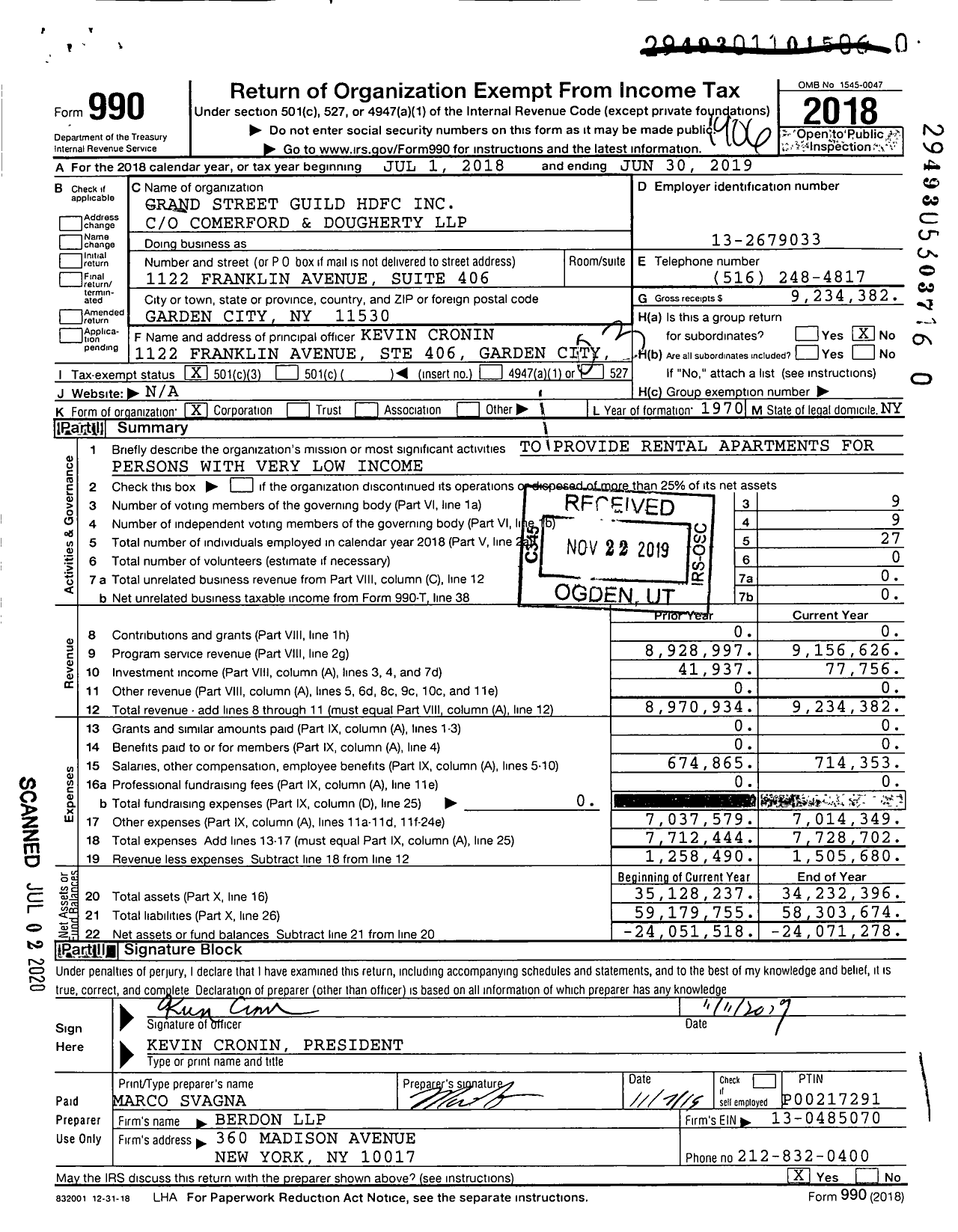 Image of first page of 2018 Form 990 for Grand Street Guild HDFC