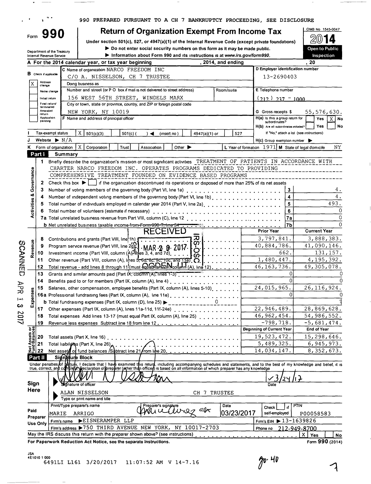 Image of first page of 2014 Form 990 for Narco Freedom