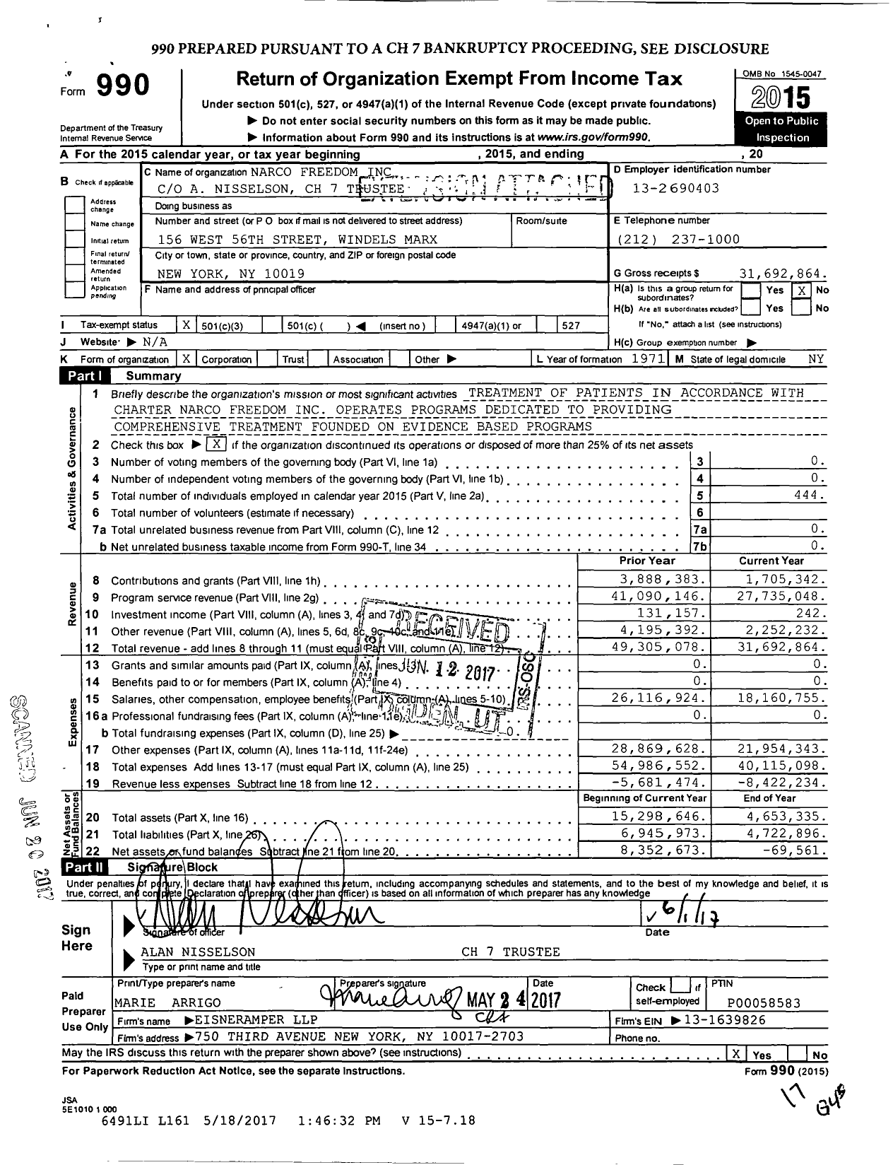 Image of first page of 2015 Form 990 for Narco Freedom