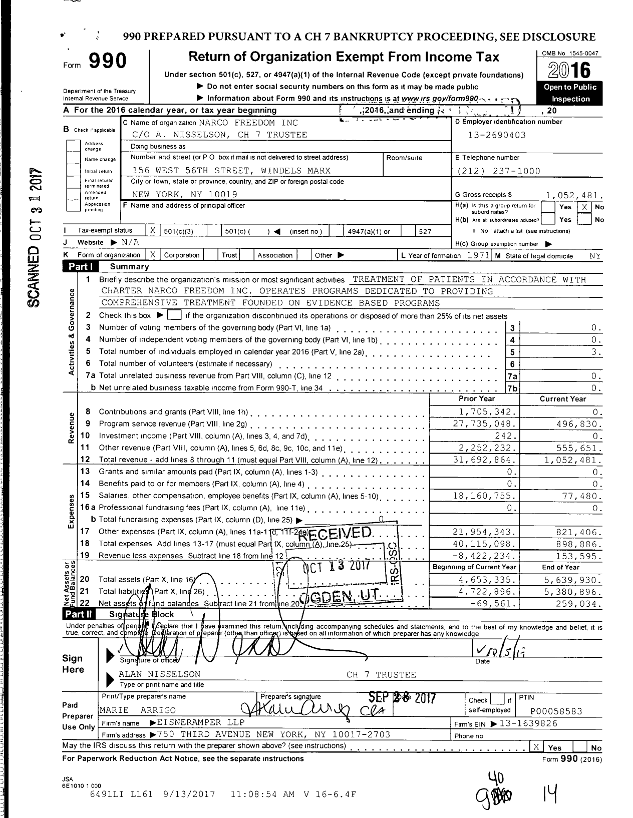 Image of first page of 2016 Form 990 for Narco Freedom