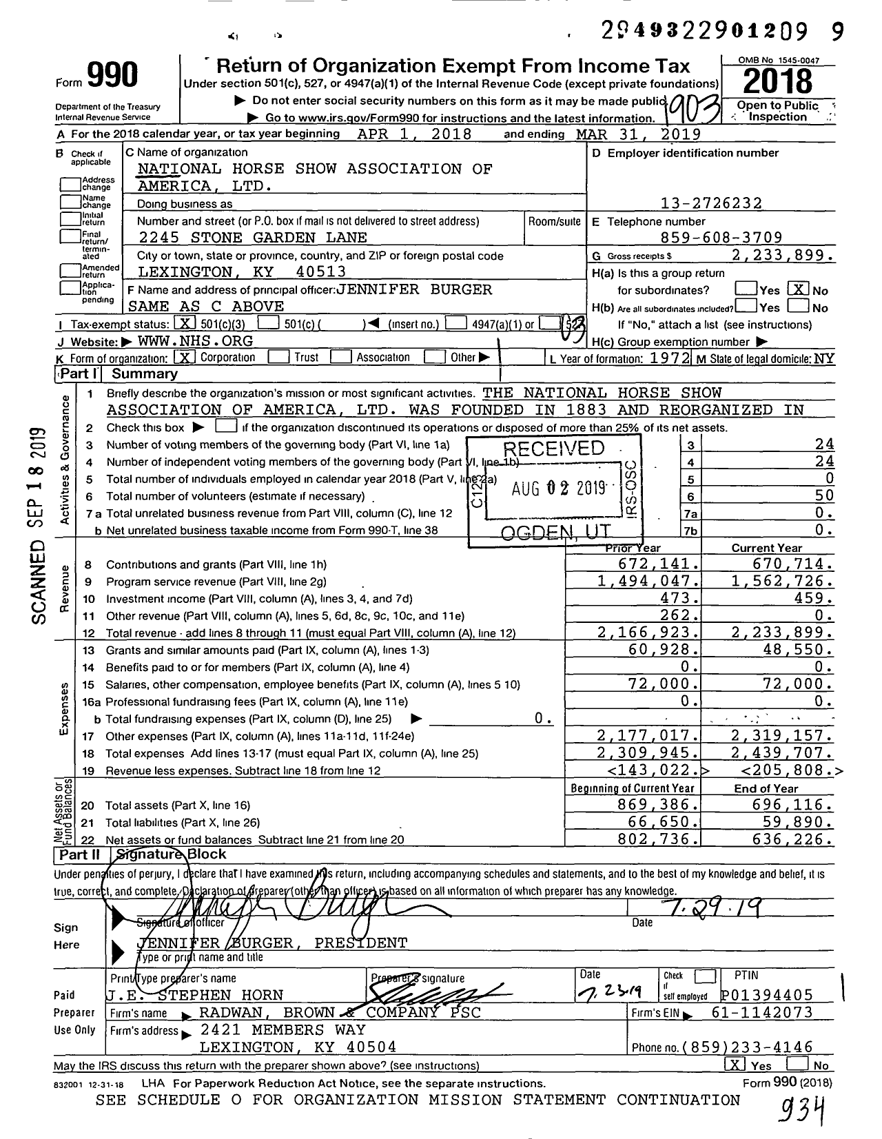 Image of first page of 2018 Form 990 for National Horse Show Association of America