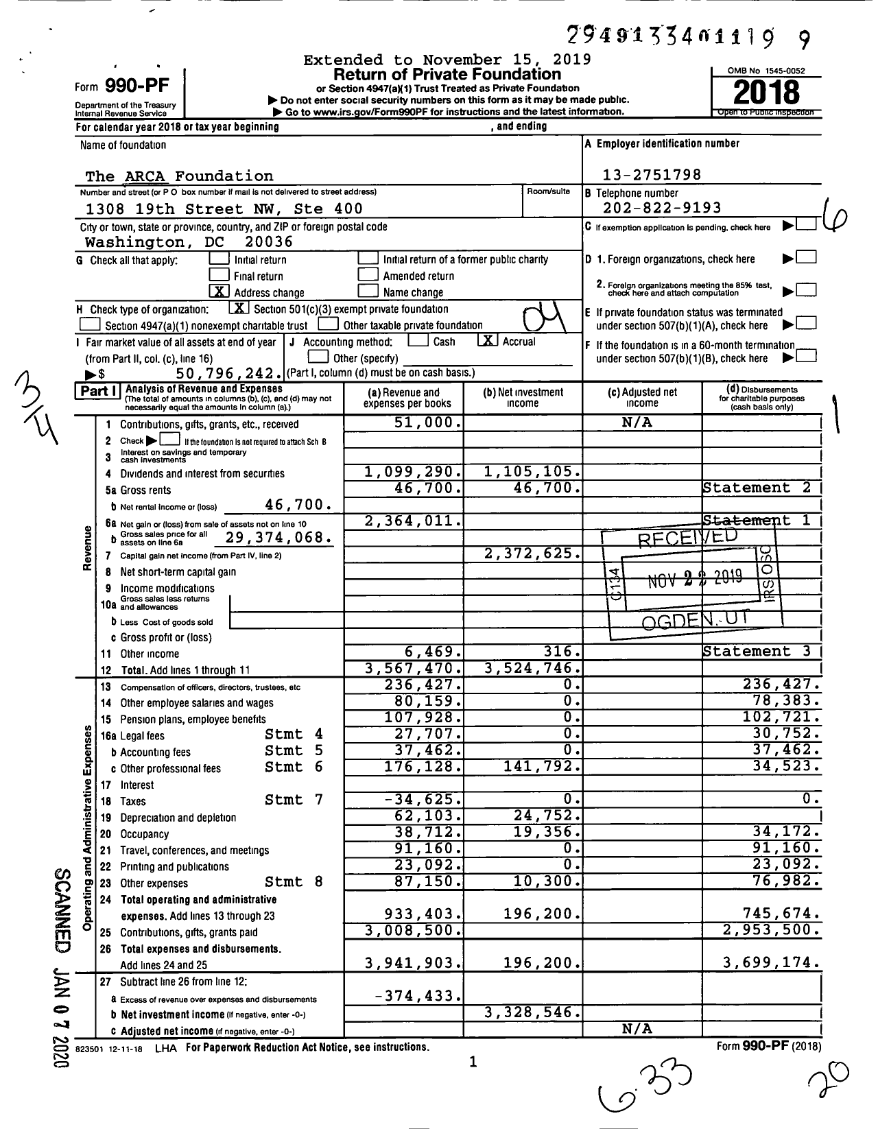 Image of first page of 2018 Form 990PF for The Arca Foundation