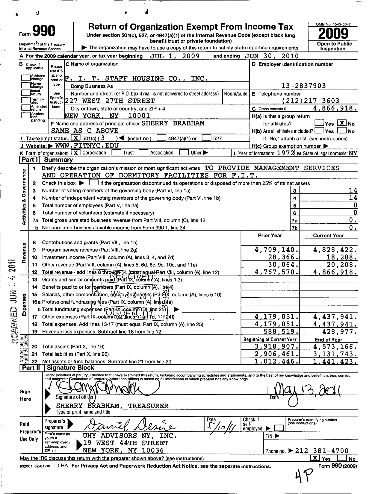 Image of first page of 2009 Form 990 for Fit Staff Housing