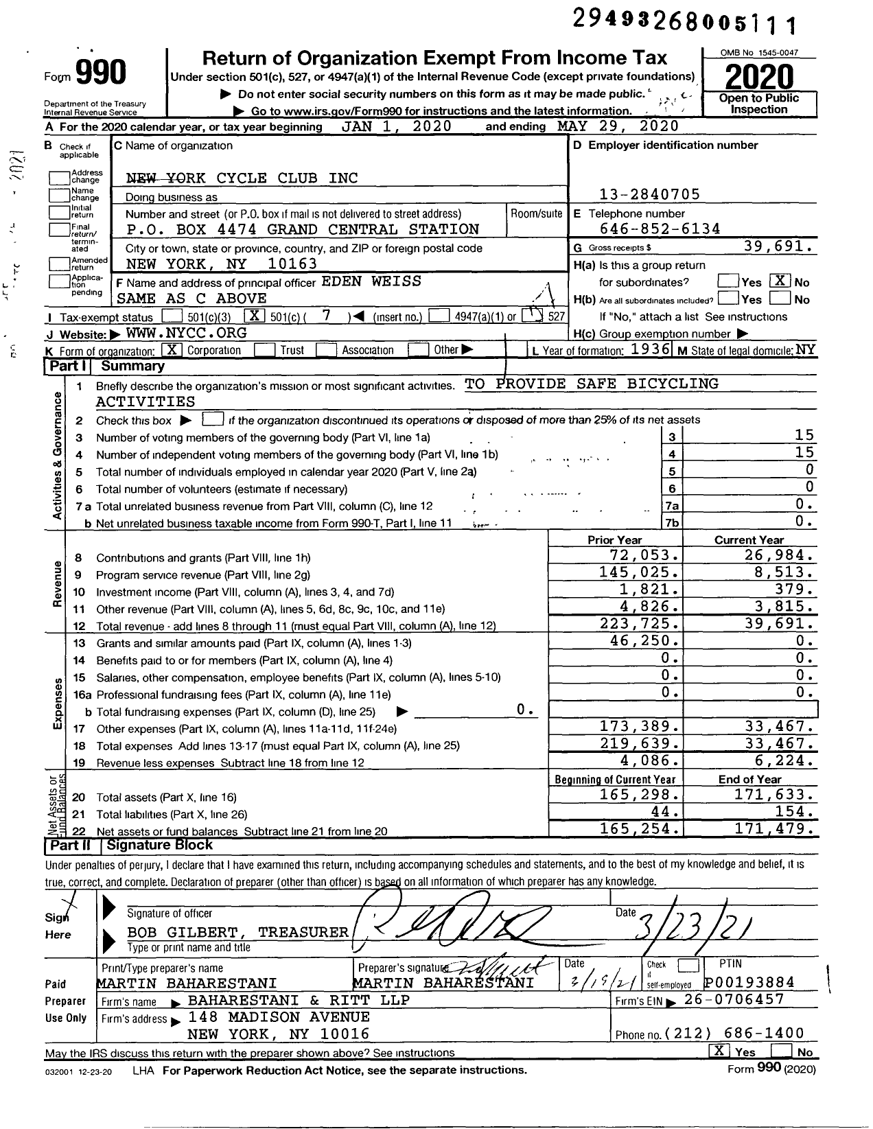 Image of first page of 2019 Form 990O for New York Cycle Club