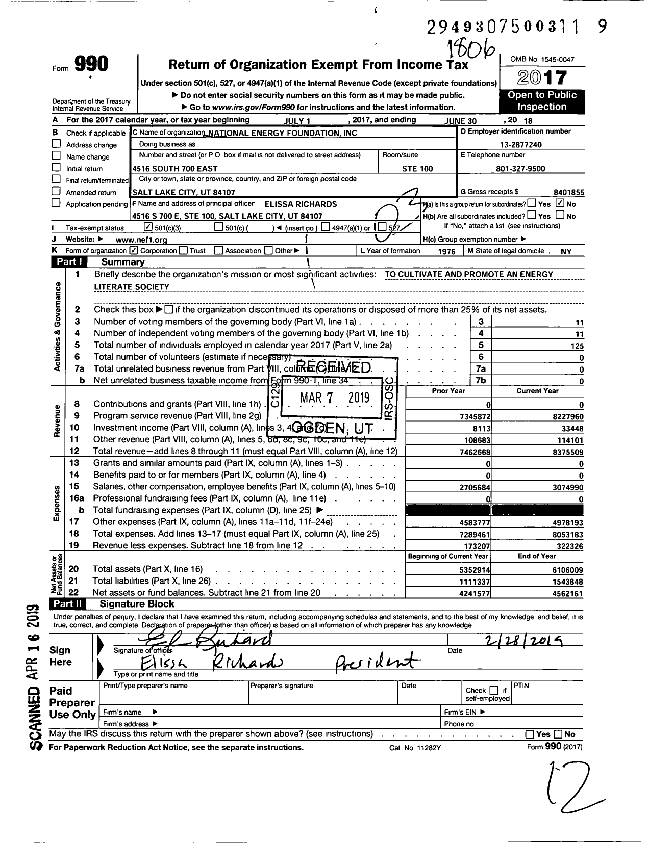 Image of first page of 2017 Form 990 for National Energy Foundation