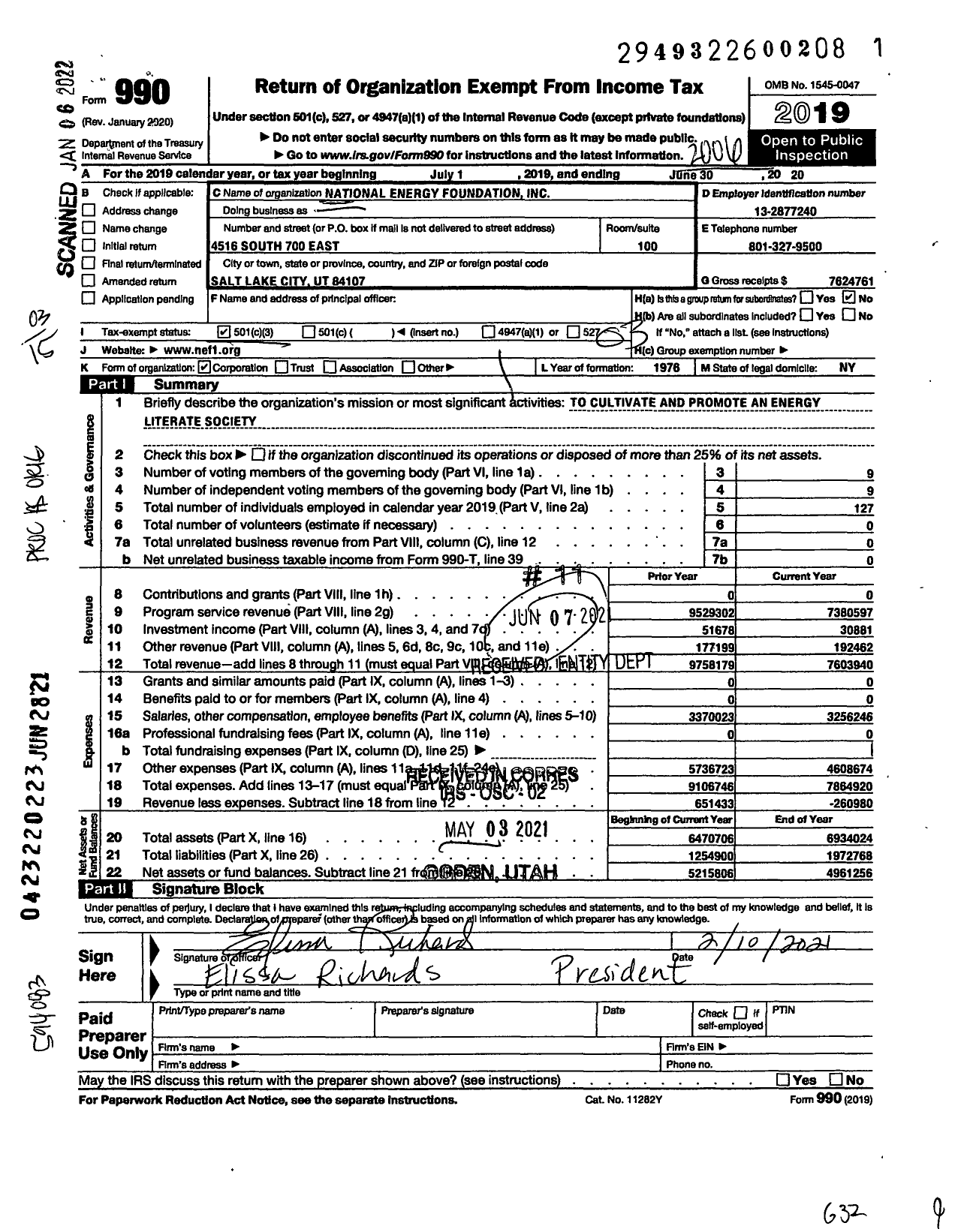 Image of first page of 2019 Form 990 for National Energy Foundation