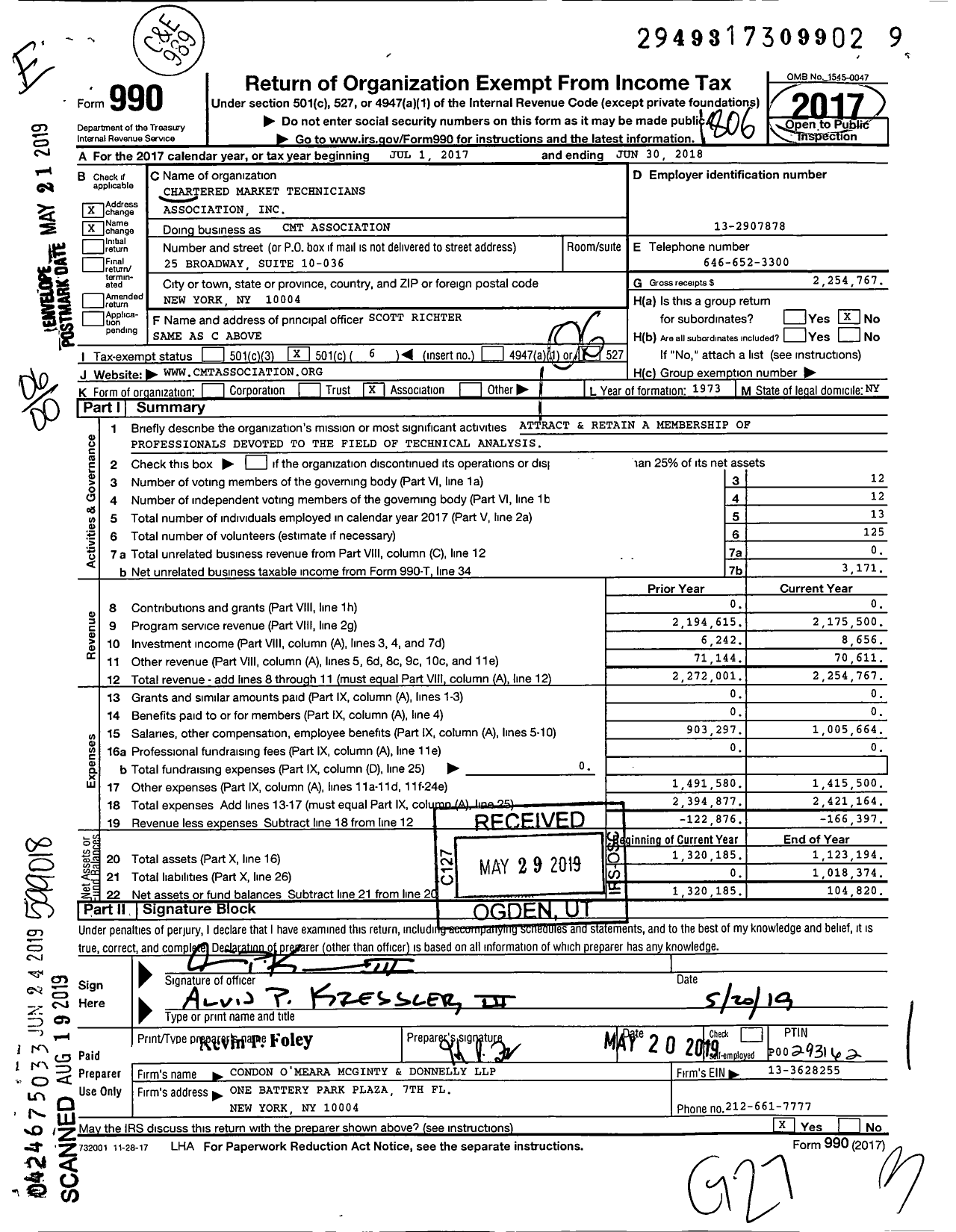 Image of first page of 2017 Form 990O for CMT Association (MTA)