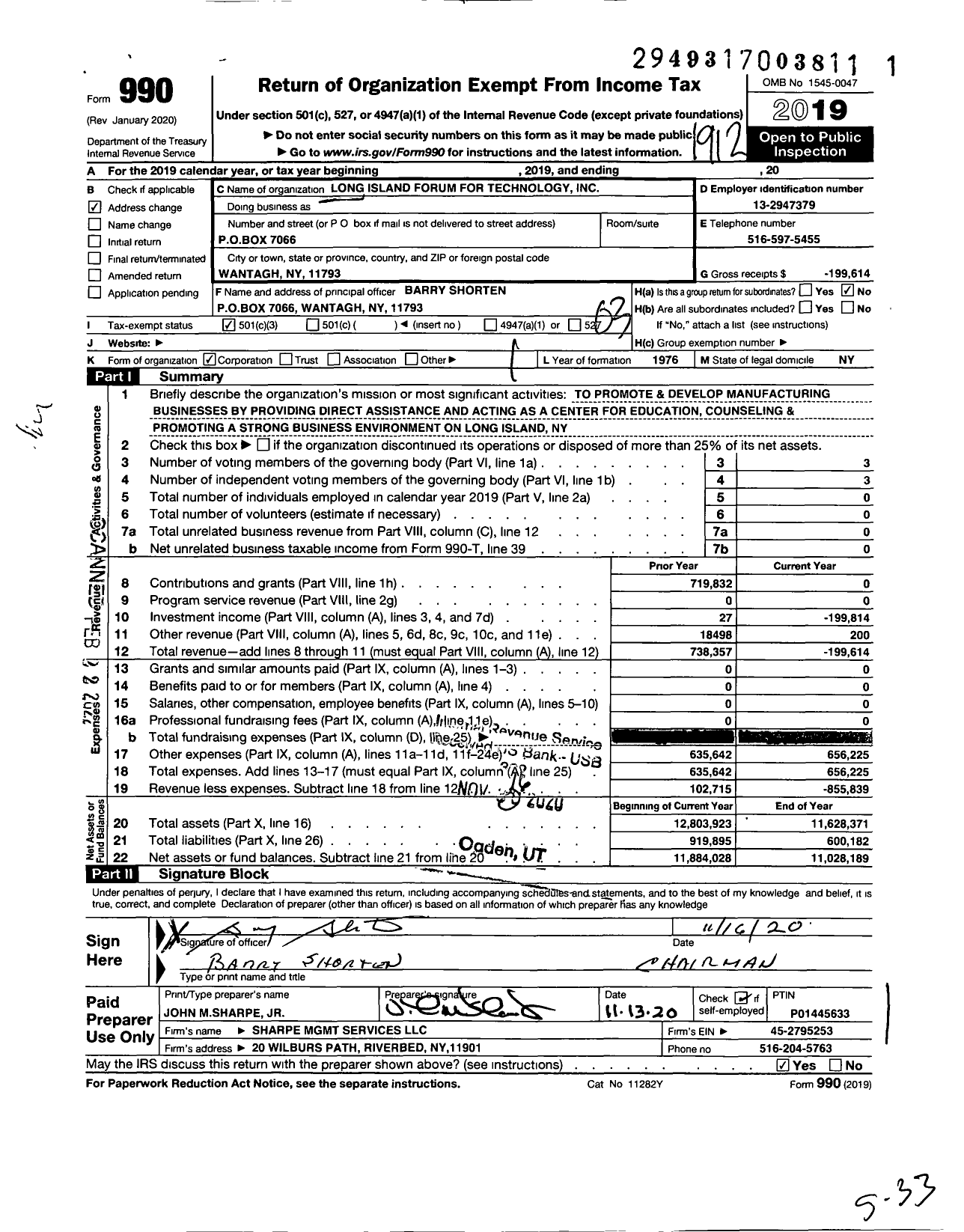 Image of first page of 2019 Form 990 for Long Island Forum for Technology (LIFT)