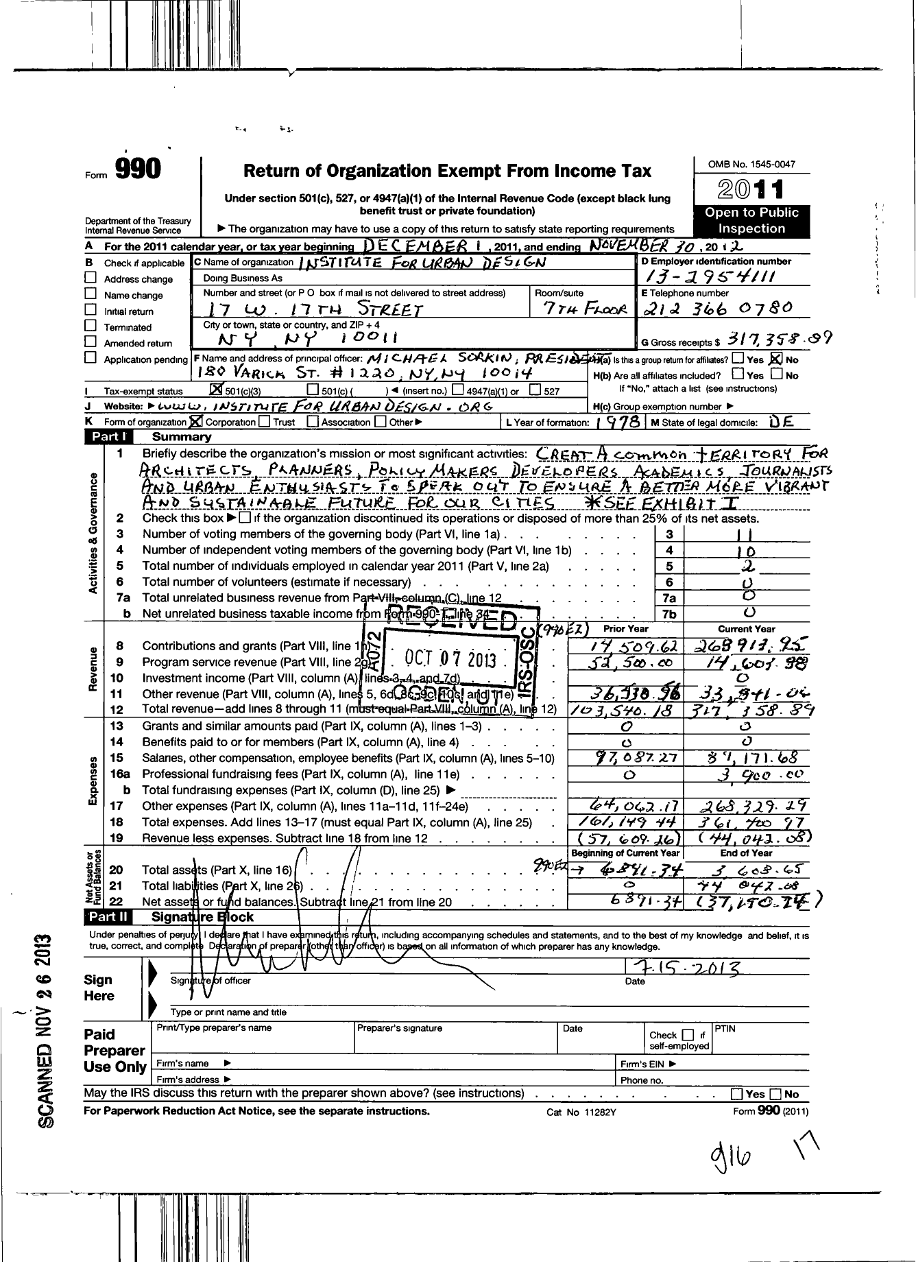 Image of first page of 2011 Form 990 for Institute for Urban Design Incorporated