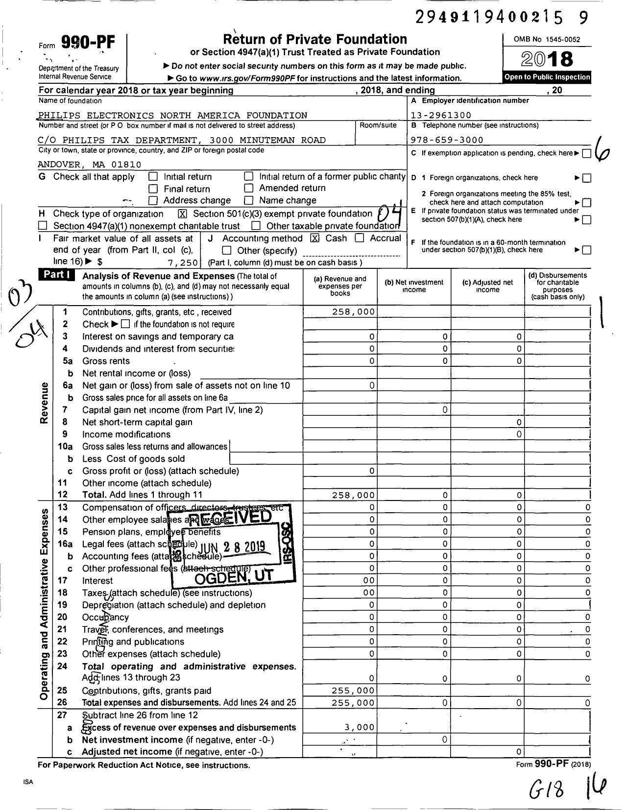 Image of first page of 2018 Form 990PF for Philips Electronics North America Foundation