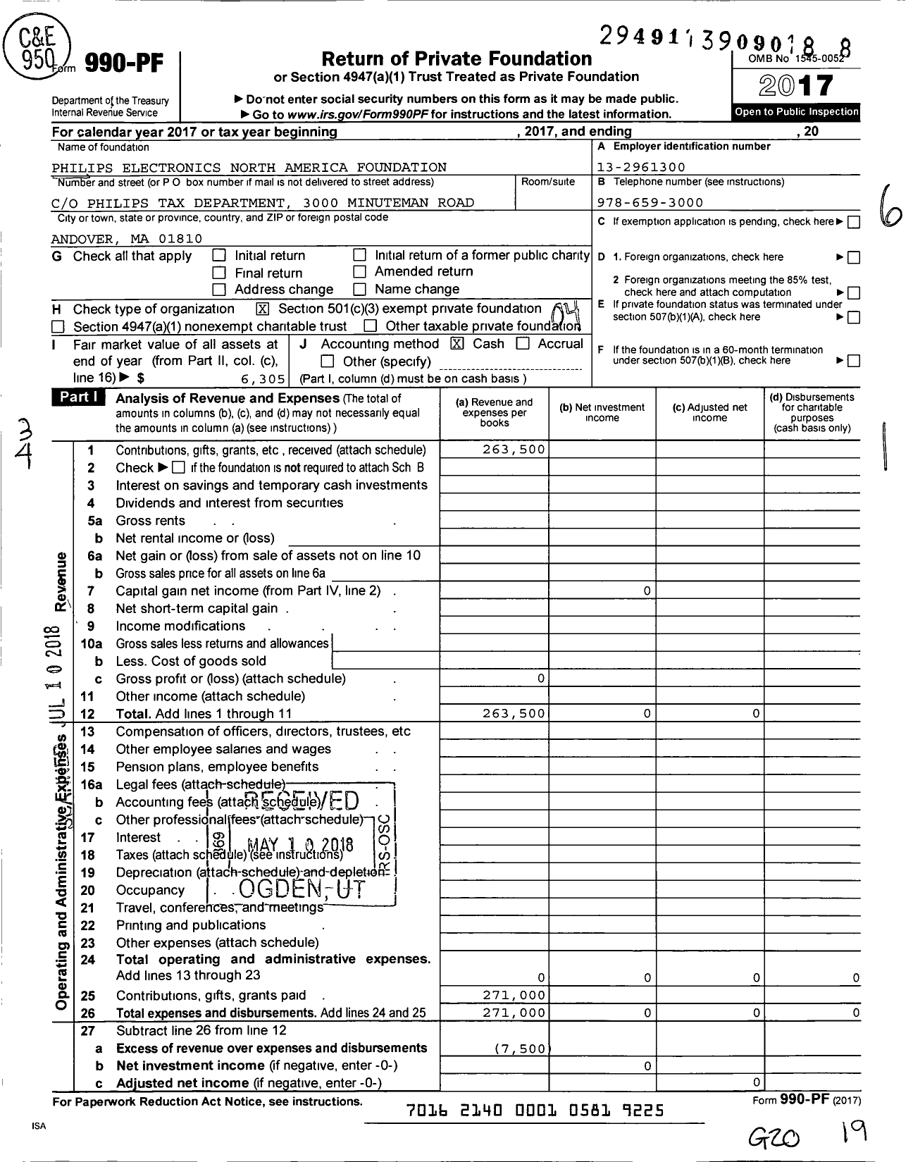 Image of first page of 2017 Form 990PF for Philips Electronics North America Foundation