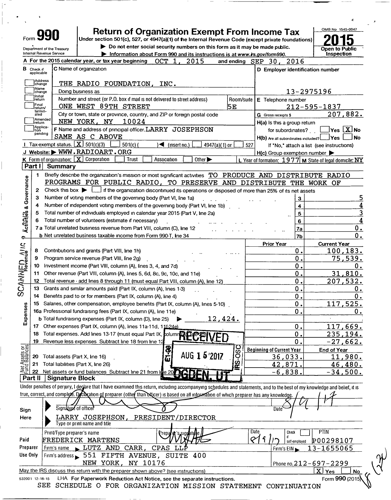 Image of first page of 2015 Form 990 for Radio Foundation