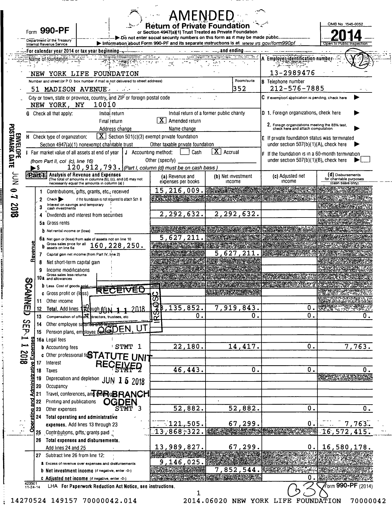 Image of first page of 2014 Form 990PF for New York Life Foundation