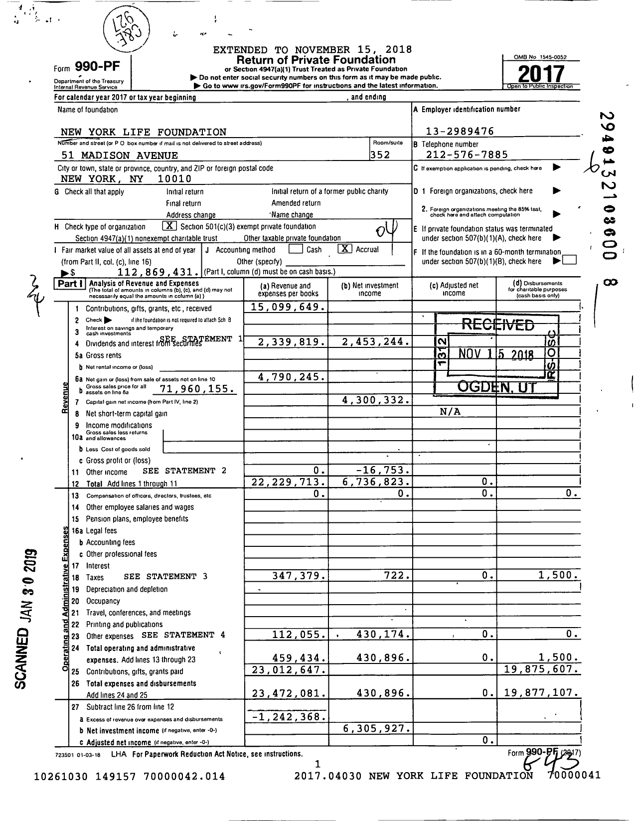 Image of first page of 2017 Form 990PF for New York Life Foundation