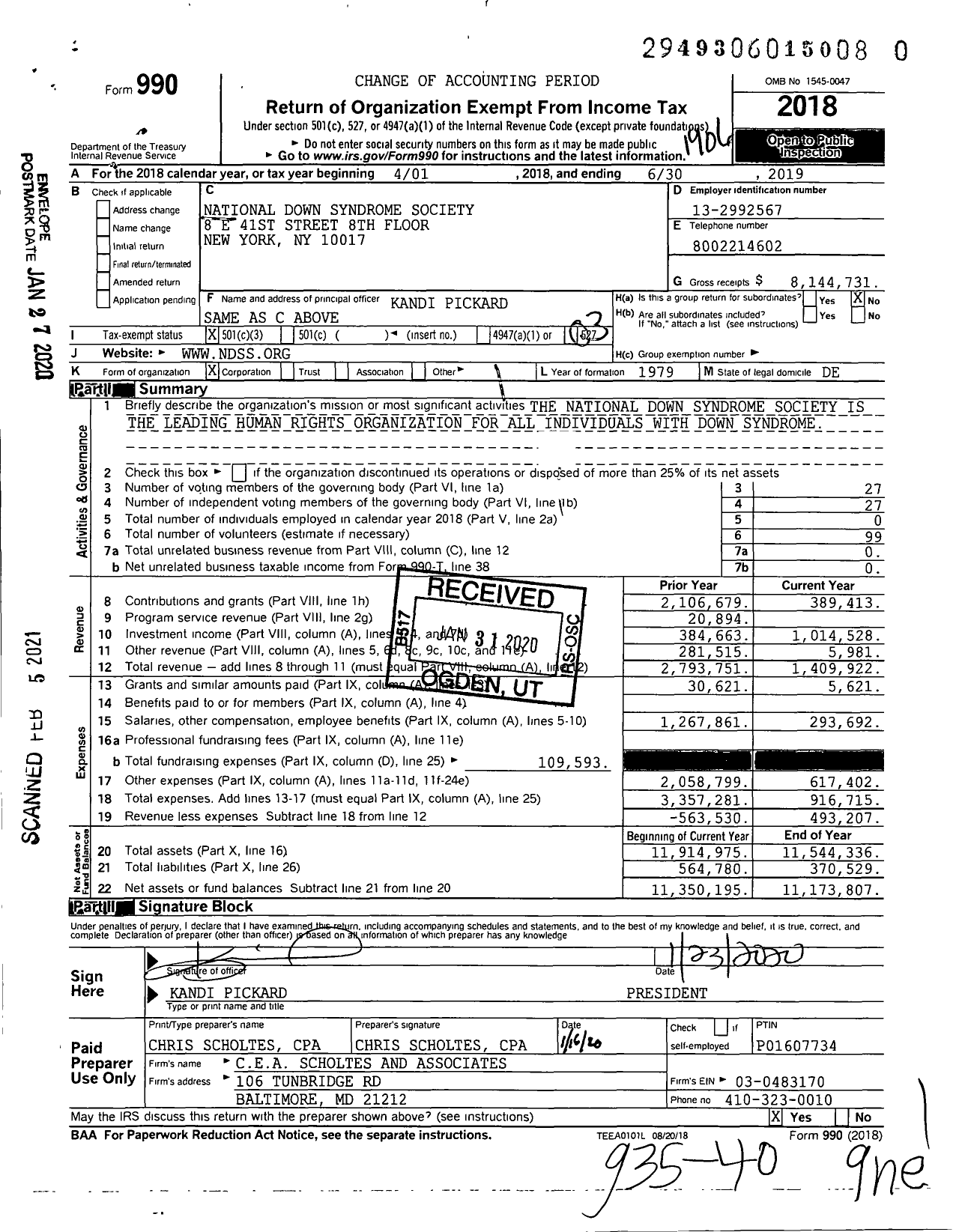 Image of first page of 2018 Form 990 for National Down Syndrome Society (NDSS)