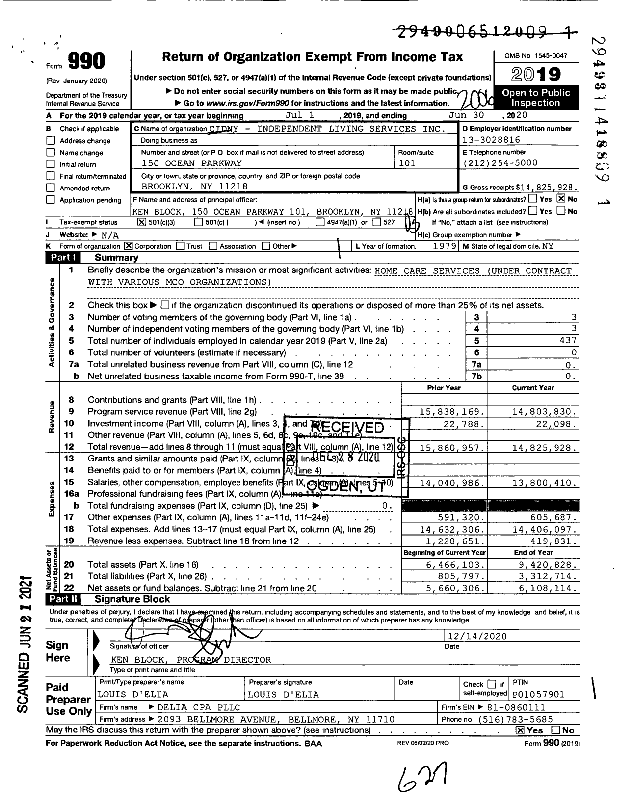 Image of first page of 2019 Form 990 for CIDNY Independent Living Services