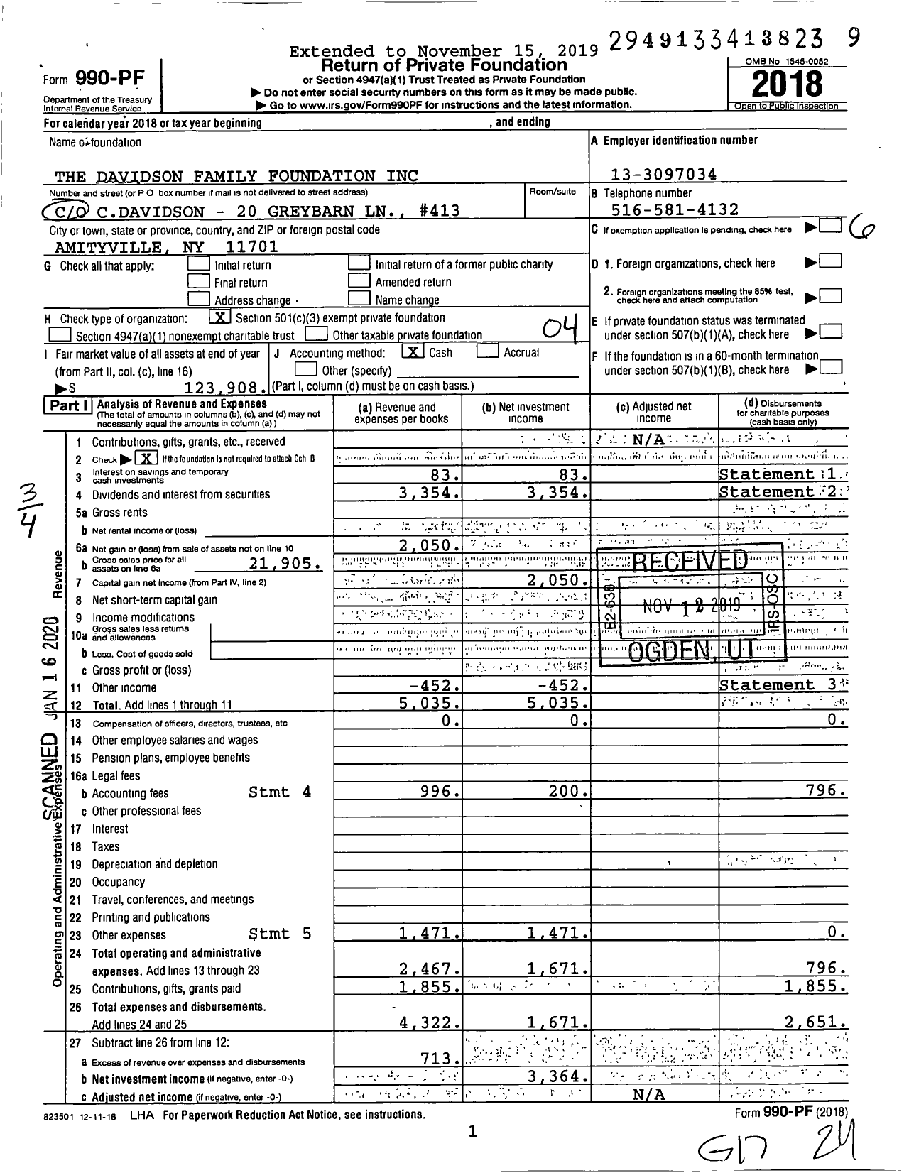 Image of first page of 2018 Form 990PF for The Davidson Family Foundation