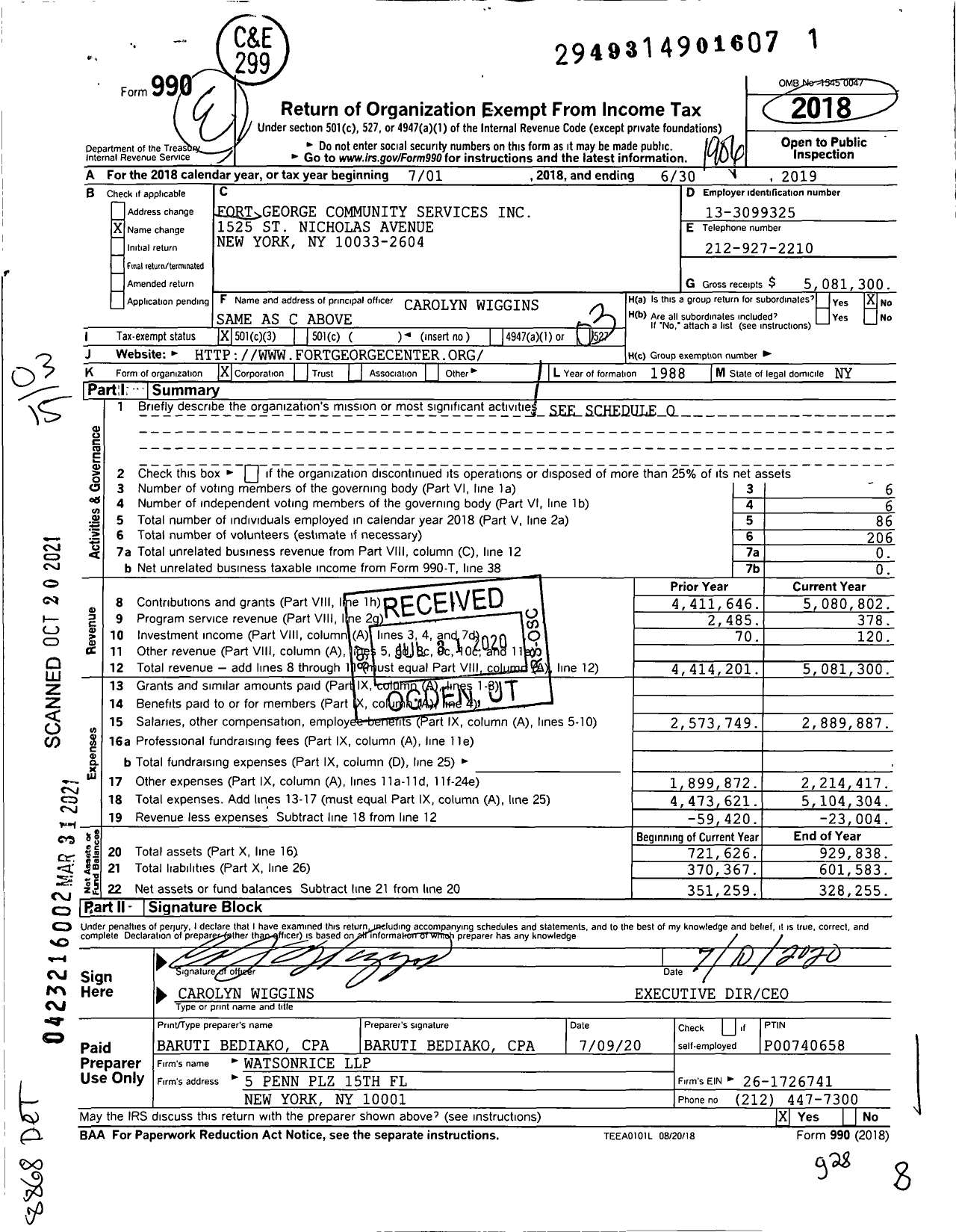 Image of first page of 2018 Form 990 for Fort George Community Services