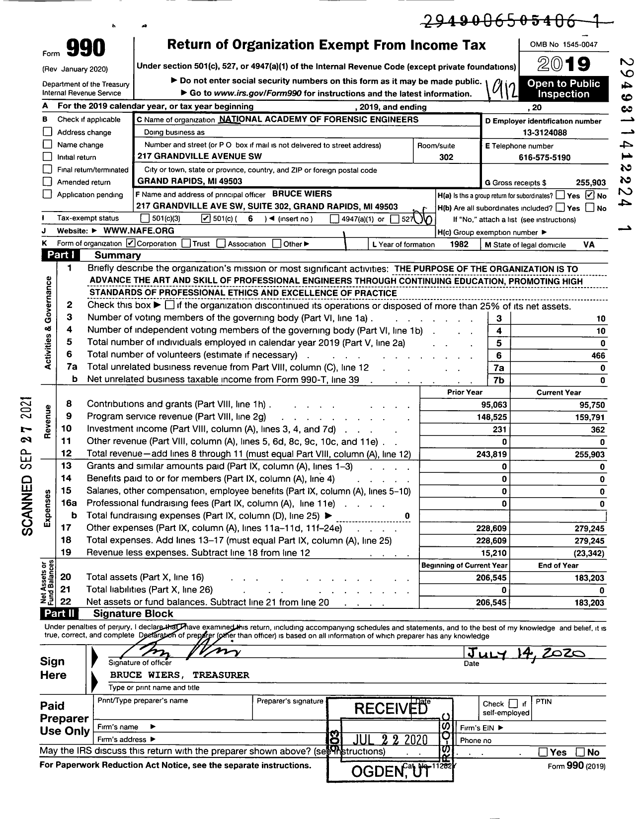 Image of first page of 2019 Form 990O for National Academy of Forensic Engineers