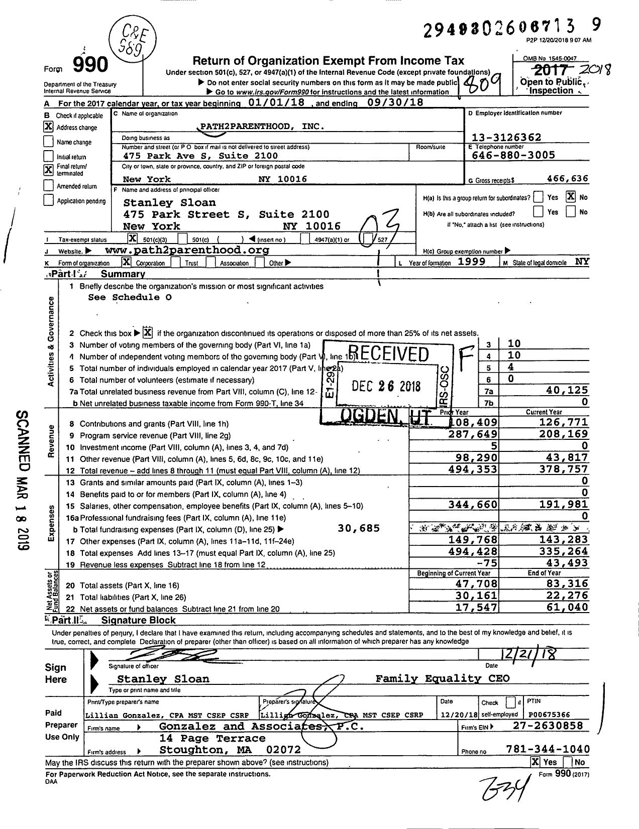 Image of first page of 2017 Form 990 for Path2parenthood